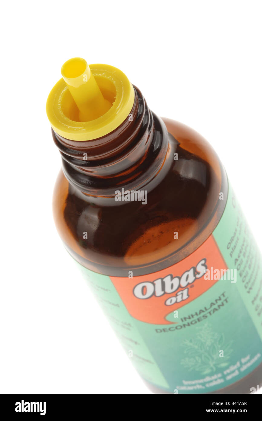 Flasche mit Olbas Öl Stockfoto