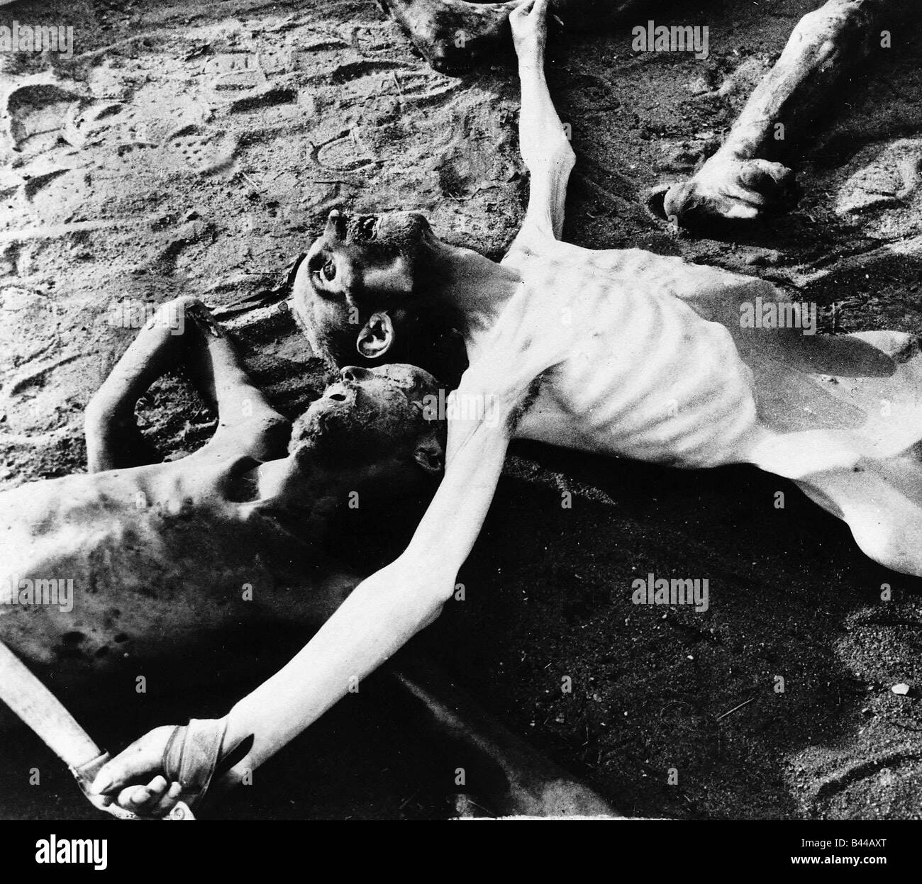 Zwei von den Tausenden von Opfern des KZ Bergen-Belsen KZ Bergen-Belsen wurde von britischen Truppen befreit. Stockfoto