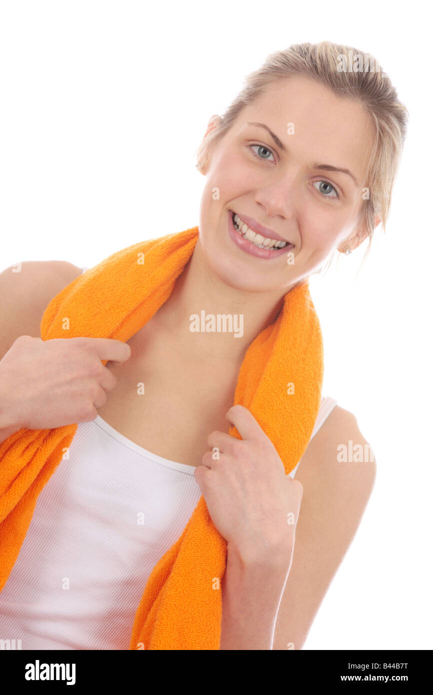 Junge Frau mit Handtuch-Modell veröffentlicht Stockfoto