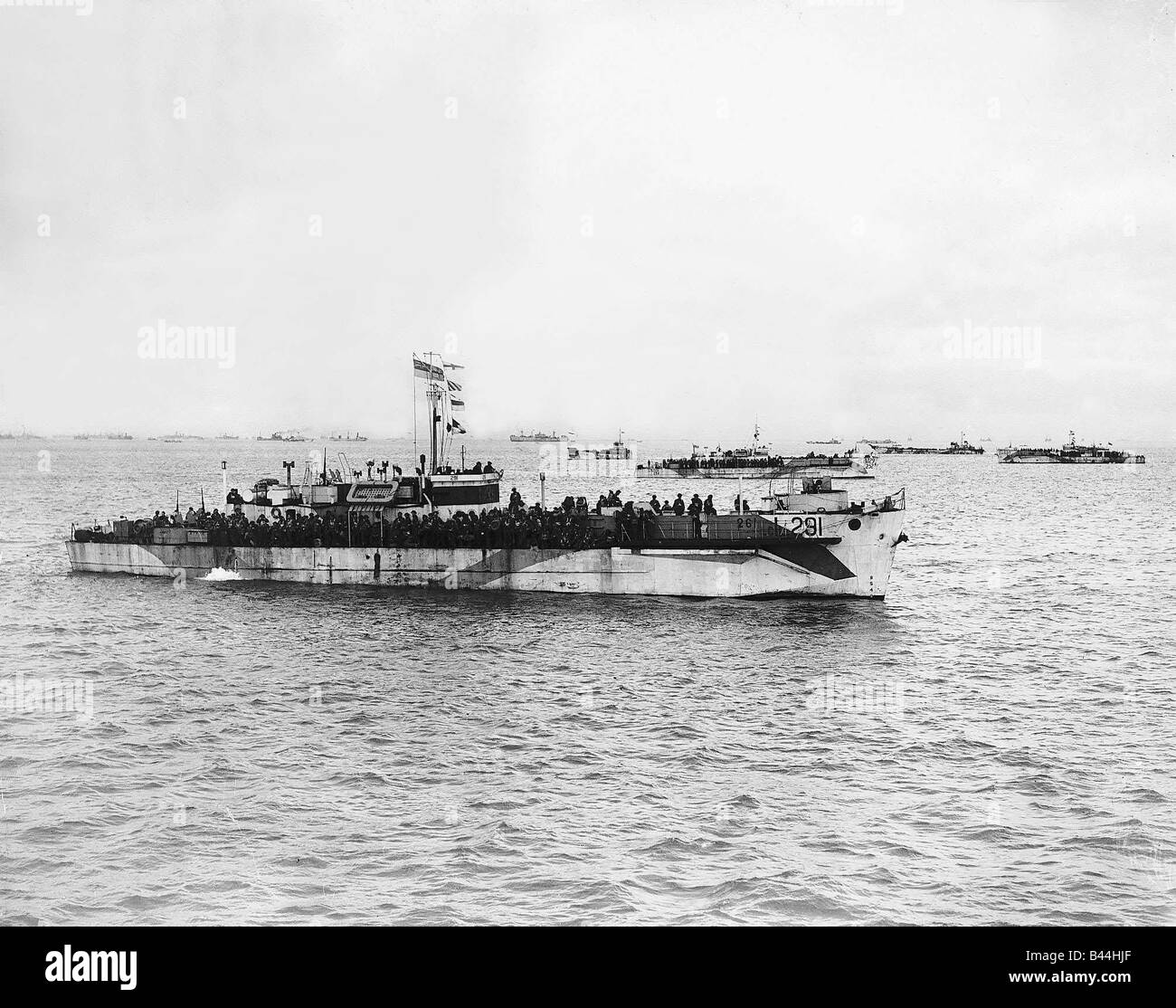 Landing Craft bereiten alliierte Truppen auf französischen Strand WW2 1944 landen Stockfoto