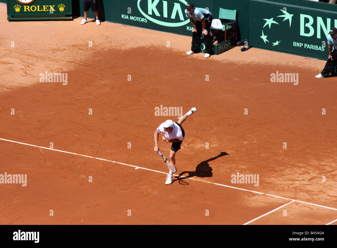 USA-Tennis-Spieler Sam Querrey im ersten Spiel des Jahres 2008 dient Davis-Cup-Halbfinale Spiel gegen World No 1 Rafael Nadal Stockfoto