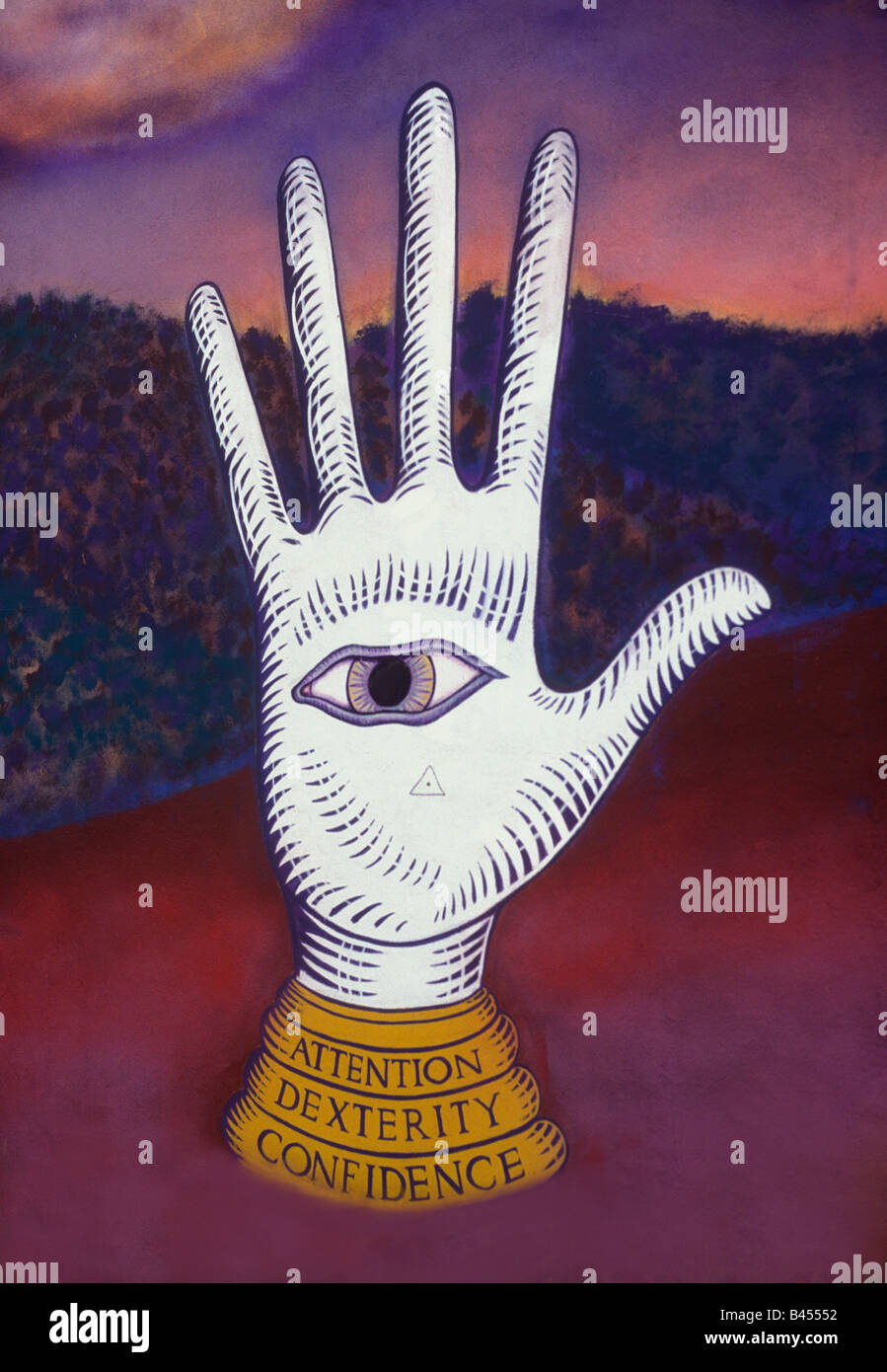Auge in der hand Amulett Wandbild, der böse Blick Schutz Stockfoto