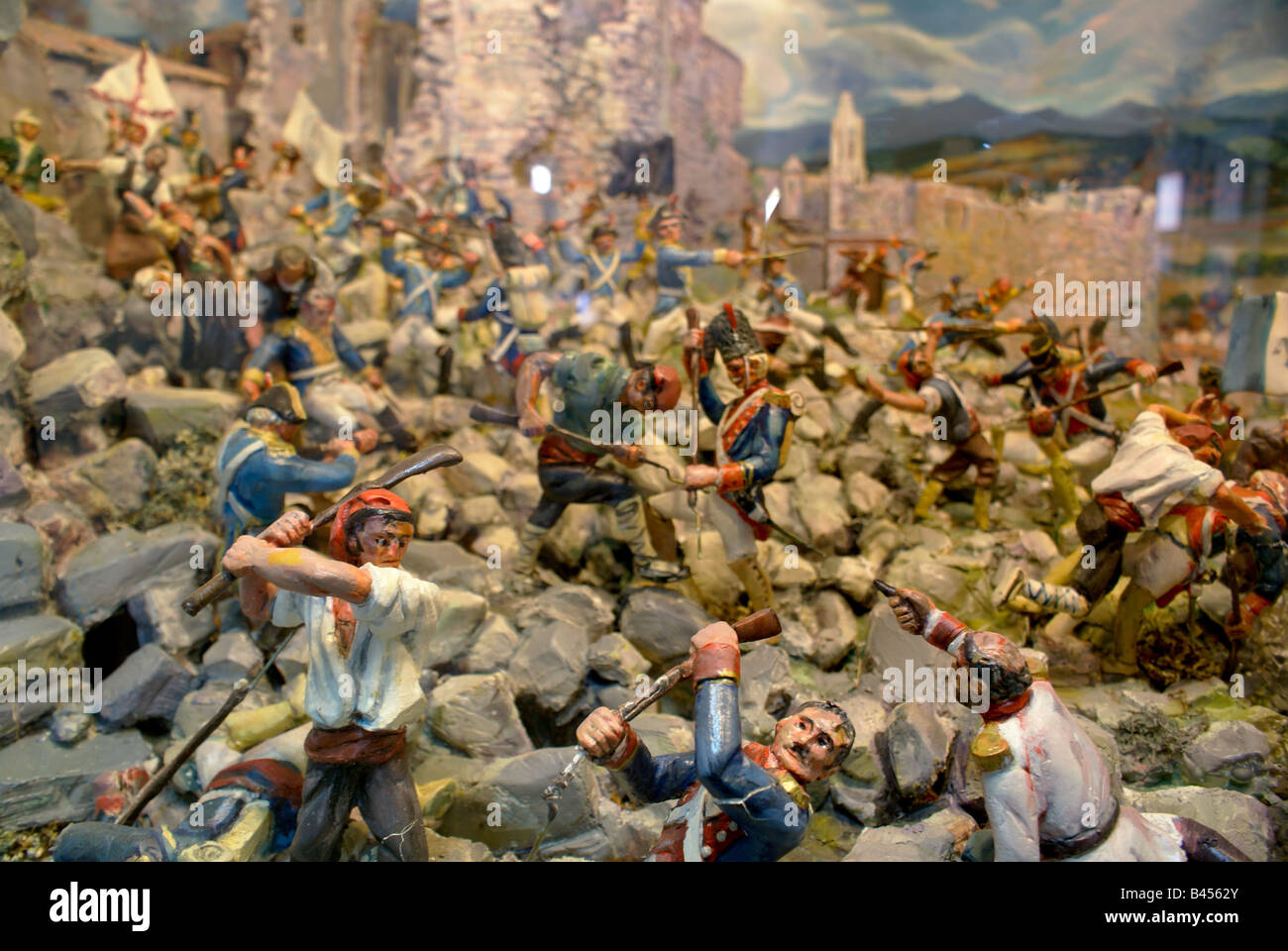 Scale-Modell, eine Schlacht in Spanien, auf dem Display an das Militärmuseum von der Burg auf dem Montjuïc, Barcelona, Spanien Stockfoto