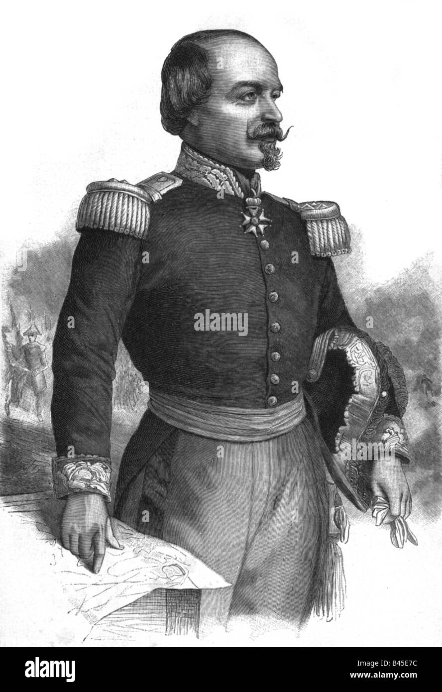 Canrobert, Francois Certain de, 27.6.1809 - 28.1.1895, französischer General, halbe Länge, Holzgravur, ca. 1860, Stockfoto
