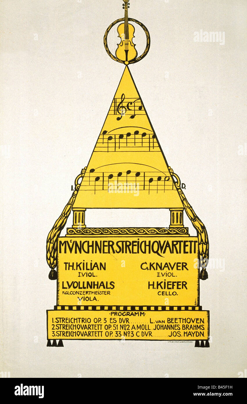 Werbung, Veranstaltungen, 'Münchner Streichquartett', Plakat, München, ca. 1900, Deutschland, Bayern, Stockfoto