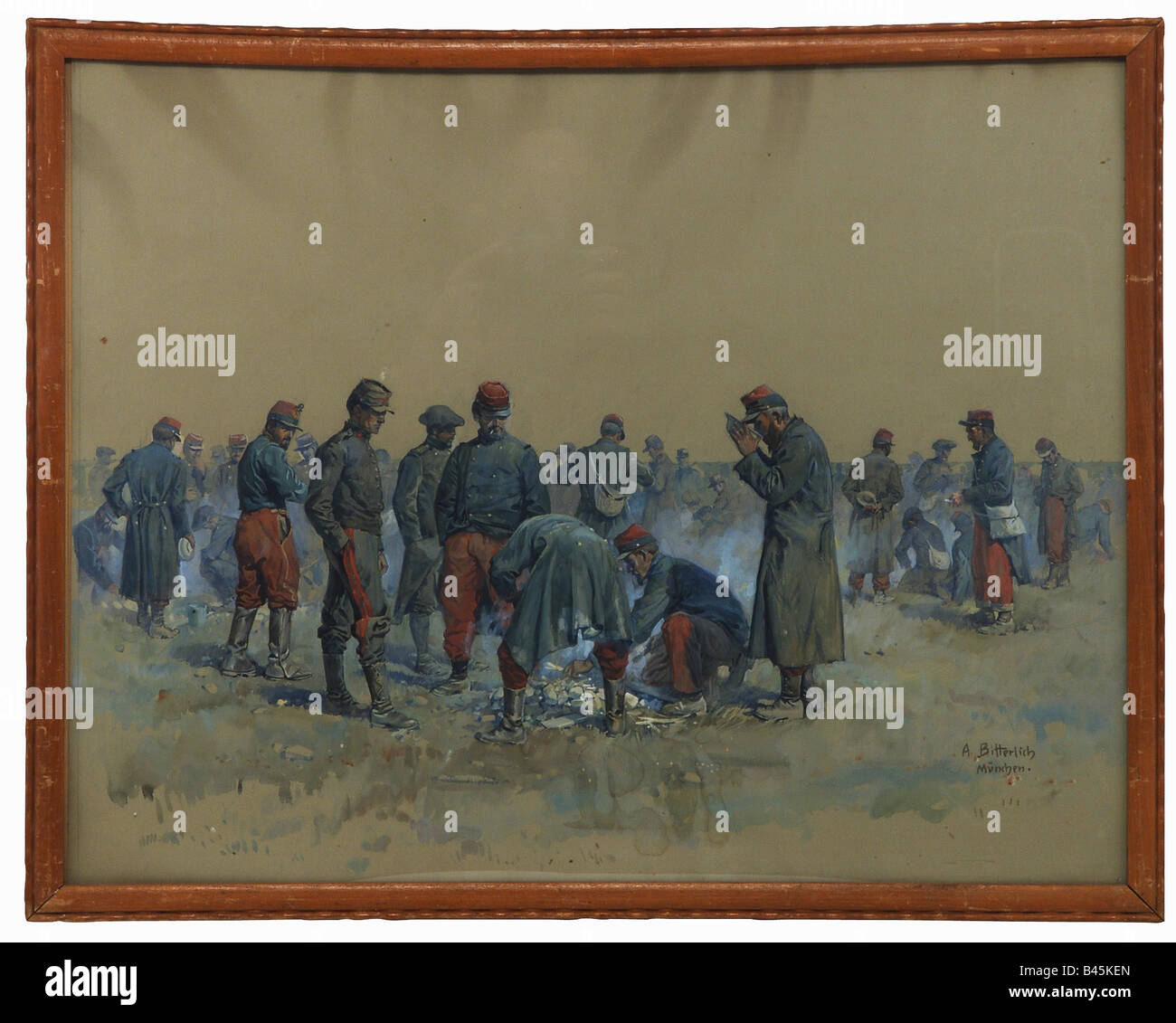 Ereignisse, Erster Weltkrieg/erster Weltkrieg, Kriegsgefangene, gefangenes Französisch, Gemälde von Albert Bitterlich, 1914, Frankreich, Westfront, Soldaten, Bildende Künste, 20. Jahrhundert, Stockfoto