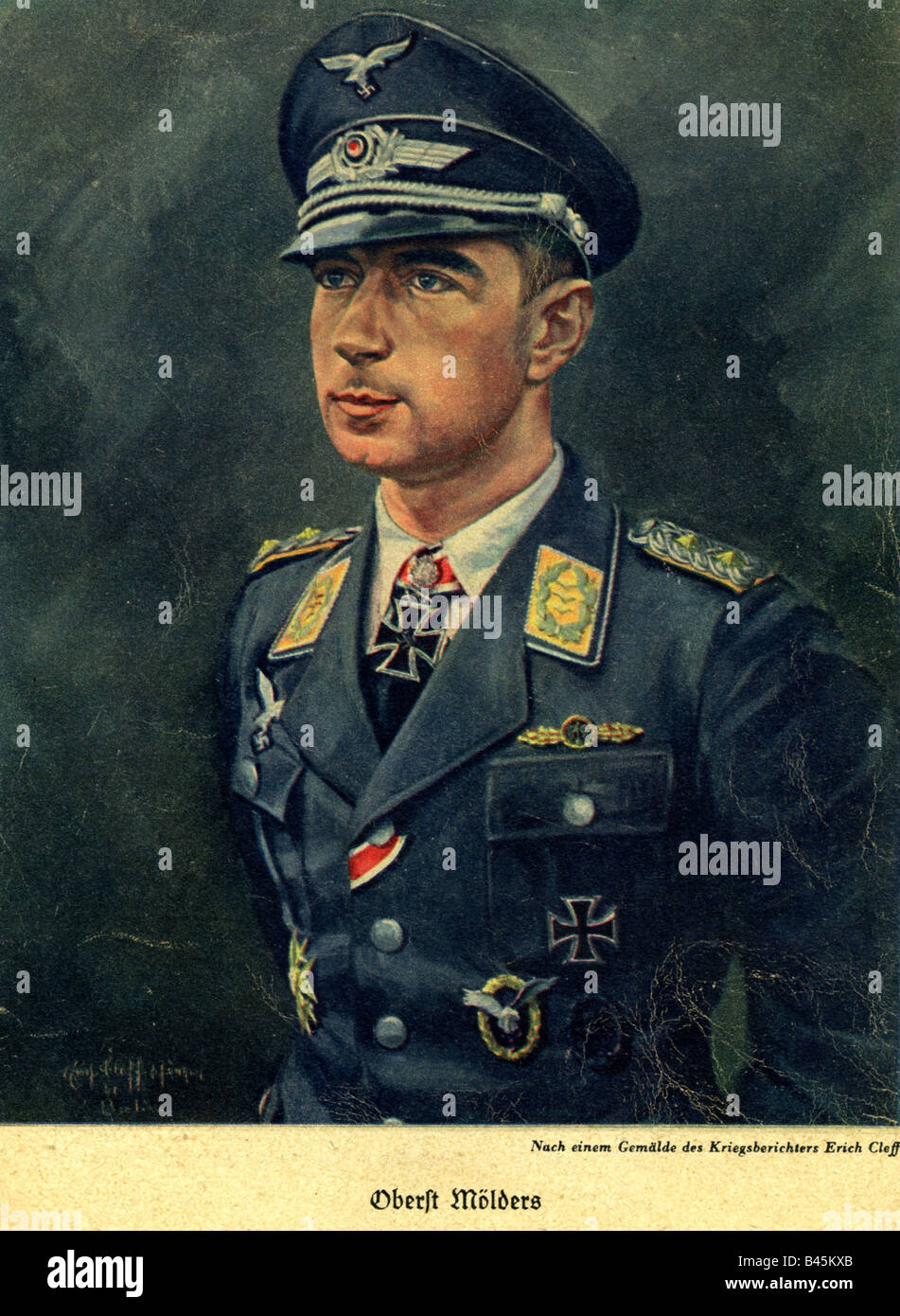 Mölders, Werner, 18.3.1913 - 22.11.1941, deutscher Flieger, Kommodore des 51. Kampfflügels, nach dem Gemälde von Erich Cleff, 1941, Stockfoto