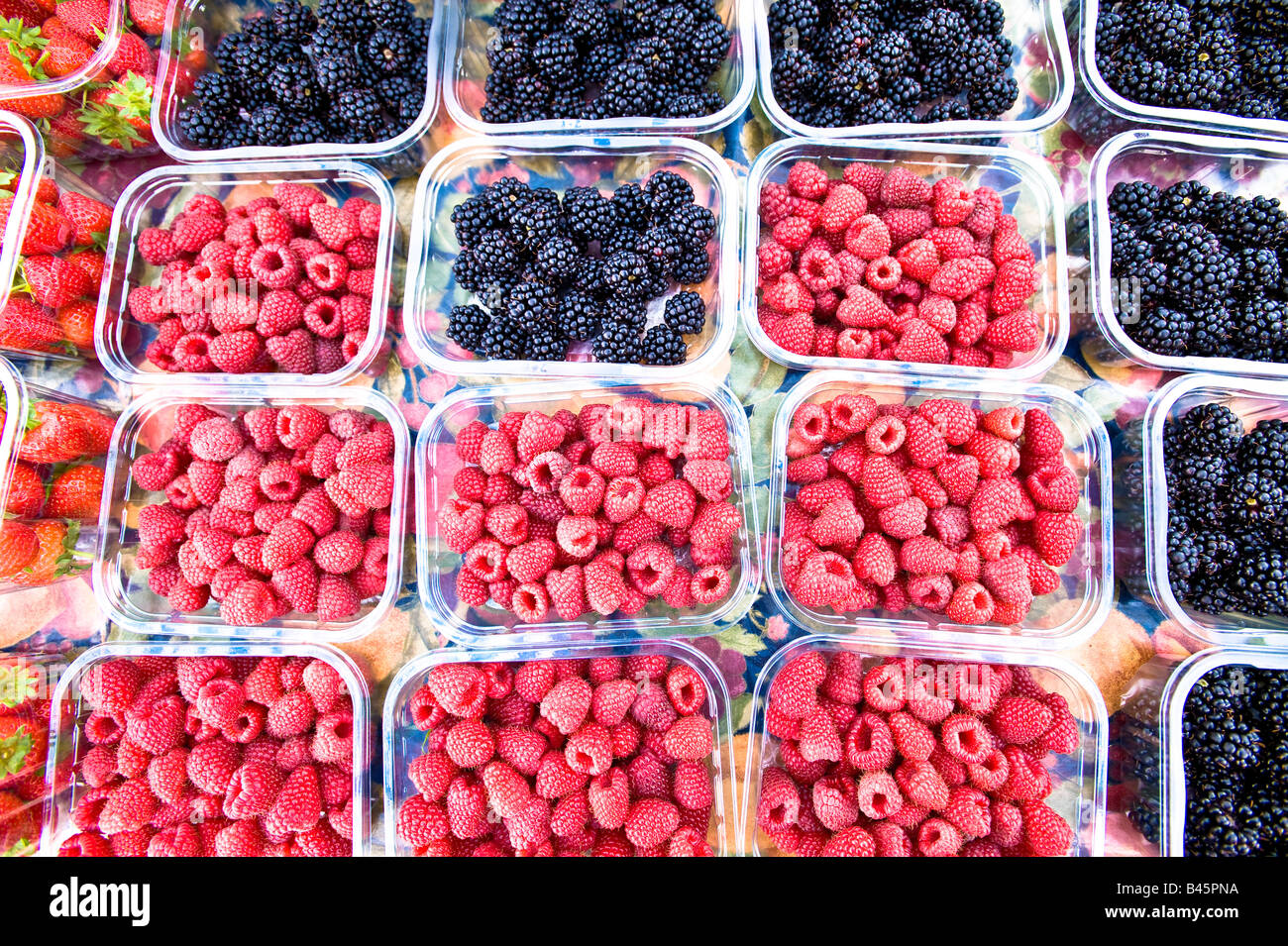 Beeren auf Verkauf Bauern Markt W3 London Vereinigtes Königreich Stockfoto