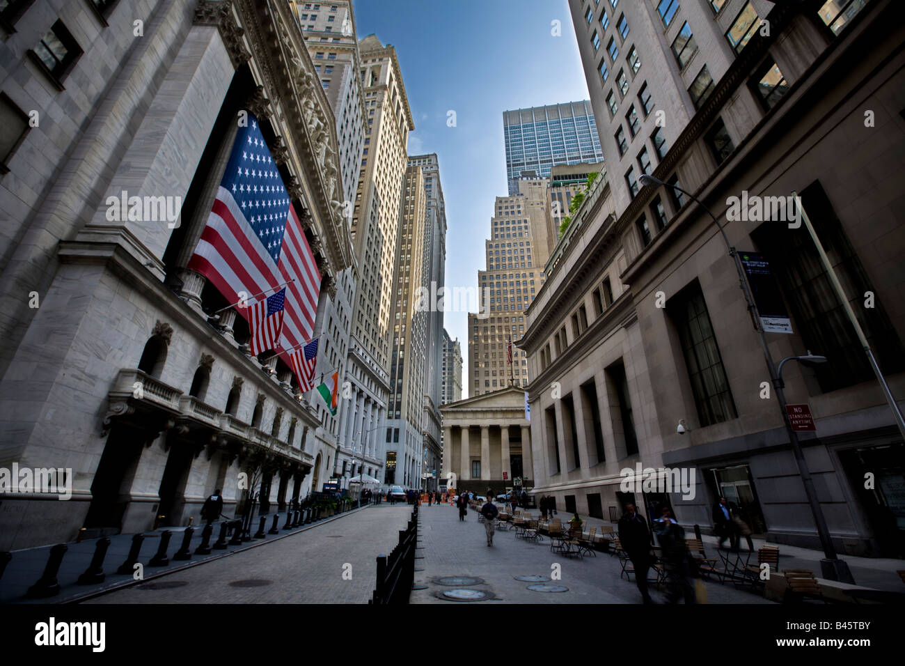 Die Vorderseite der New York Stock Exchange (NYSE) an Wall Street, New York, New York Stockfoto