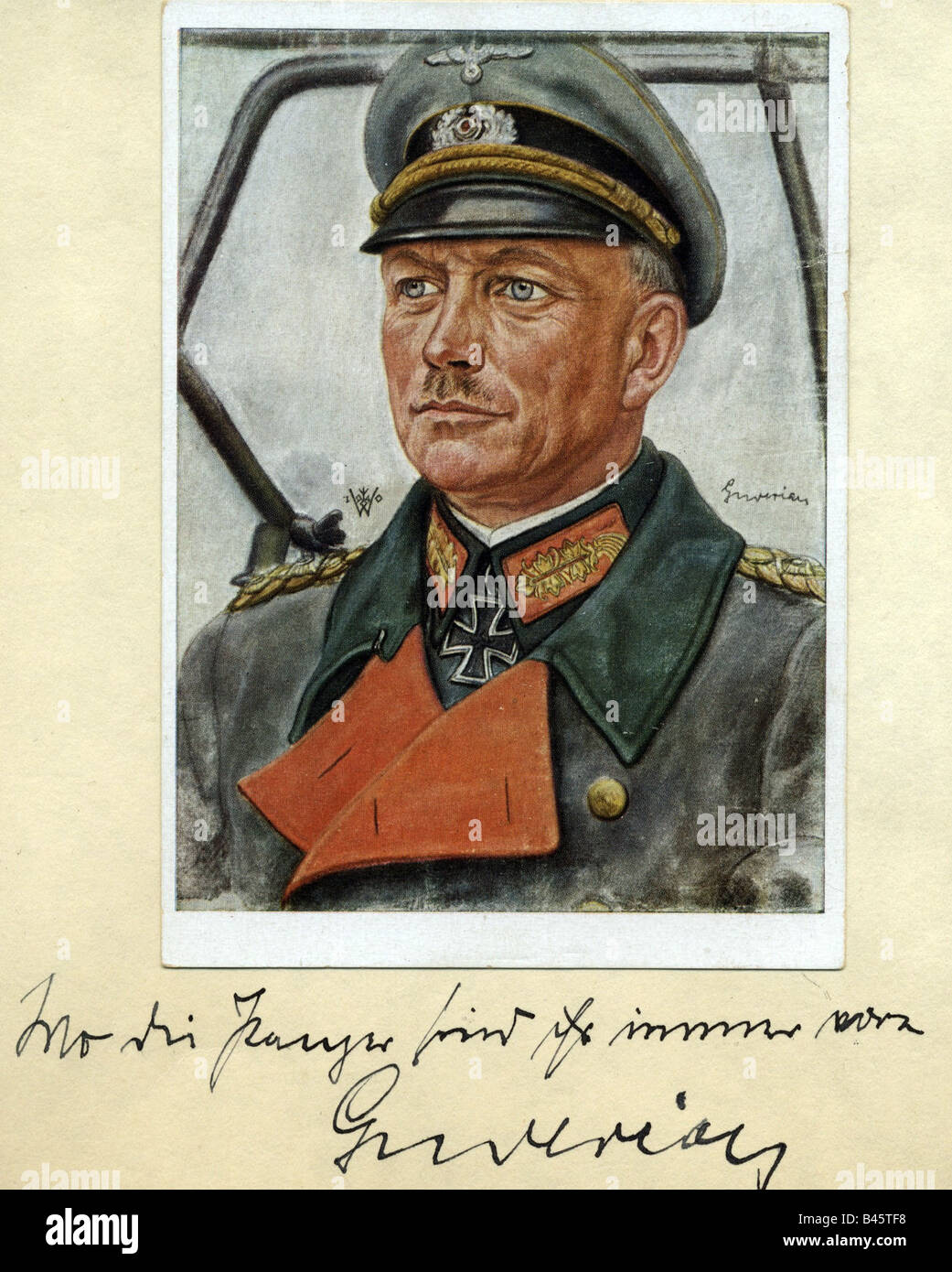 Guderian, Heinz, 17.6.1888 - 14.5.1954, deut. General, Porträt, Zeichnung von Willich, 1940, mit Unterschrift, Zweiter Weltkrieg, zweiten Weltkrieg, Deutschland, Drittes Reich, Wehmacht, Propaganda, Stockfoto