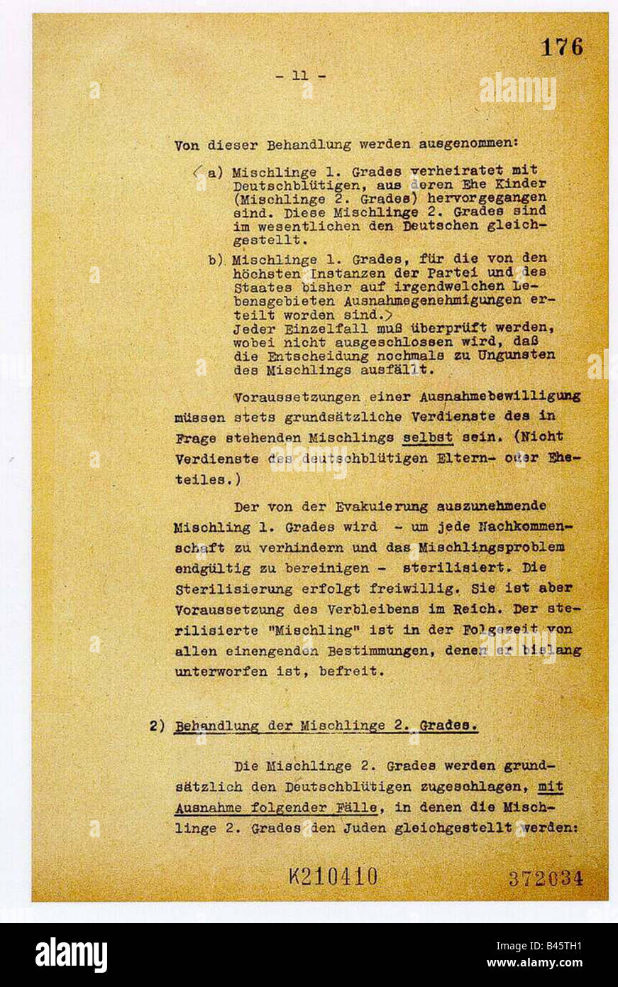 Nationalsozialismus/Nationalsozialismus, Verbrechen, Judenverfolgung, Wannseekonferenz, 20.1.1942, Protokoll, Seite 11, nazi, Holocaust, Dokument, Endlösung, historisch, historisch, 20. Jahrhundert, vierziger Jahre, Stockfoto