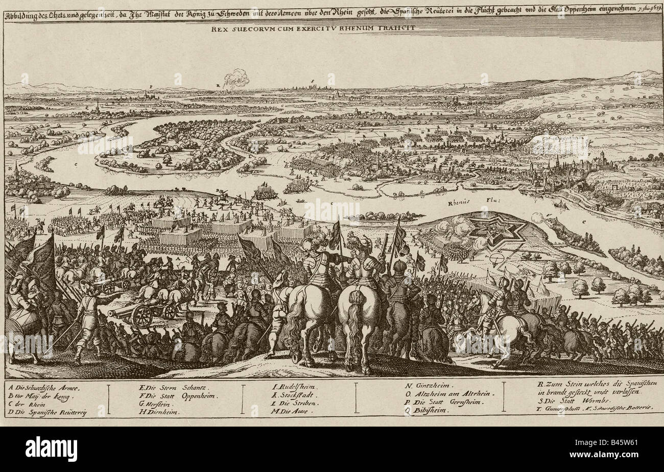 Veranstaltungen, dreißig Jahre Krieg 1618 - 1648, schwedische Interventionsstelle 1630 - 1635, Schwedische Armee den Rhein überqueren bei der Oppenheim 7.12.1631 - 17.12.1631, Gravieren, 'Theatrum Europaeum', Matthäus Merian der Ältere, 1635, Artist's Urheberrecht nicht gelöscht werden Stockfoto Veranstaltungen, dreißig Jahre Krieg 1618 - 1648, schwedische Interventionsstelle 1630 - 1635, Schwedische Armee den Rhein überqueren bei der Oppenheim 7.12.1631 - 17.12.1631, Gravieren, 'Theatrum Europaeum', Matthäus Merian der Ältere, 1635, Artist's Urheberrecht nicht gelöscht werden Stockfoto