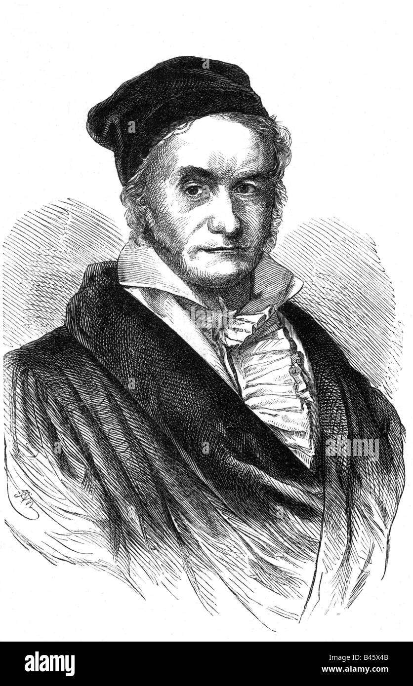 Gauß, Carl Friedrich, 30.4.777 - 23.2.1855, deutscher Mathematikhistoriker, Wissenschaftler, Porträt, Gravur, illustrierte Zeitung, 1855, Wissenschaft, Stockfoto