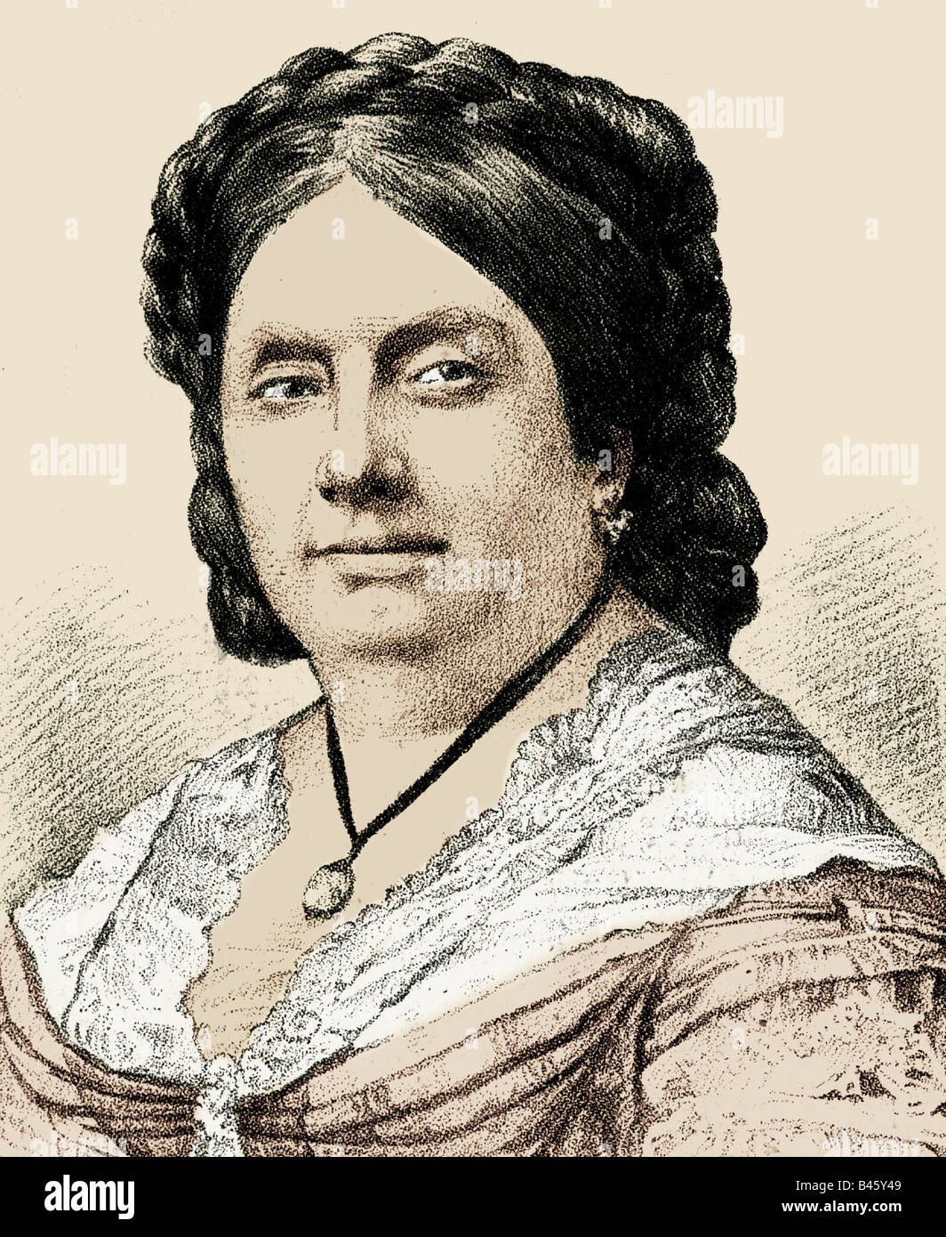 Isella II., 10.10.1830 - 9.4. 1904/05, Königin von Spanien 29.9.181 - 30.9.1868, Porträt, Holzgravur, ca. 1870, später farbig, Stockfoto