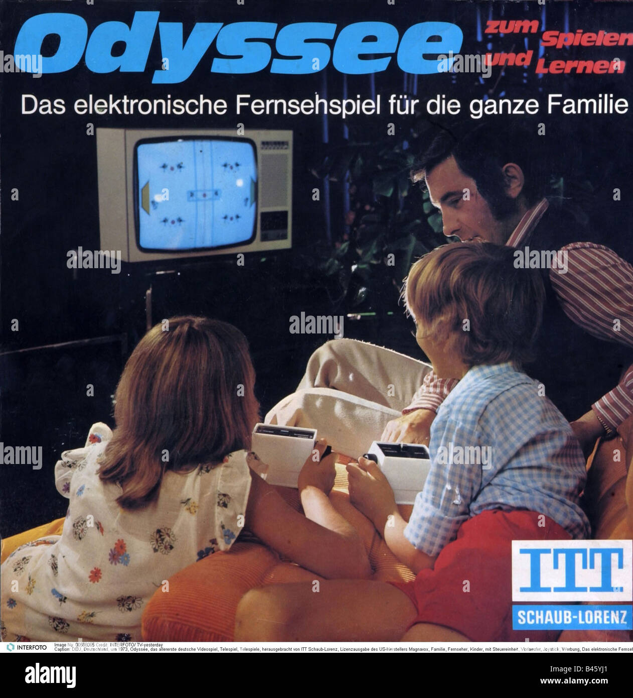 Computing / Elektronik, Menschen und Elektronik, erstes Videospiel von ITT Schaub-Lorenz, Lizenz des US-Produzenten Magnavox, Deutschland, ca. 1973, Stockfoto