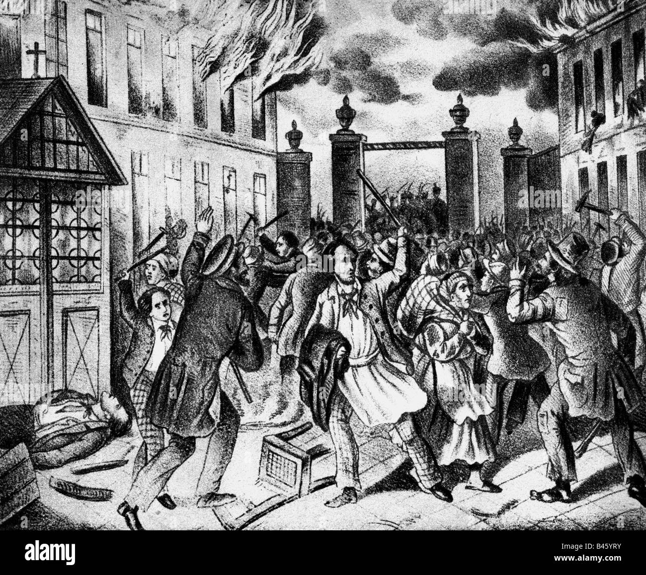 Ereignisse, Revolution 1848 - 1849, Österreich, Märzrevolution, Sturm der Mariahilfer Linie, Wien, 13.3.1848, Zeichnung, 19. Jahrhundert, Revolutionäre, Menschen, Stadtgrenzen, Zorn, Österreichisches Reich, historisch, historisch, Stockfoto