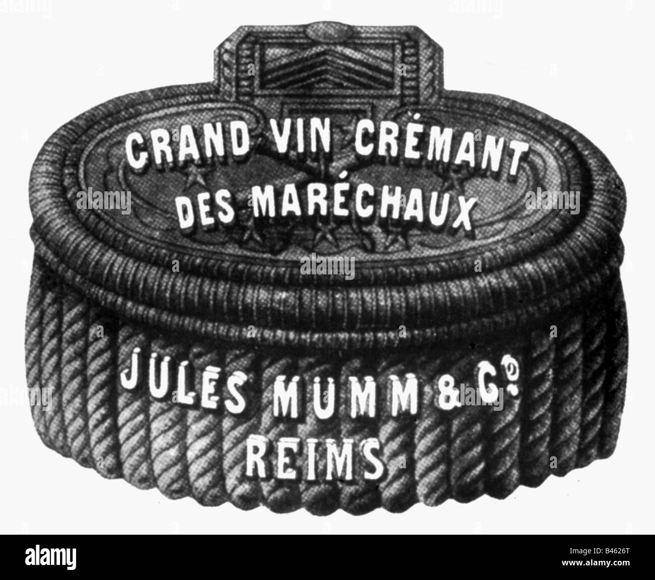 Werbung, Getränke, Sekt, Jules Mumm und Co., Reims, Werbung in Form einer Epulette, 19. Jahrhundert, Champagner, Frankreich, Alkohol, historisch, historisch, Stockfoto