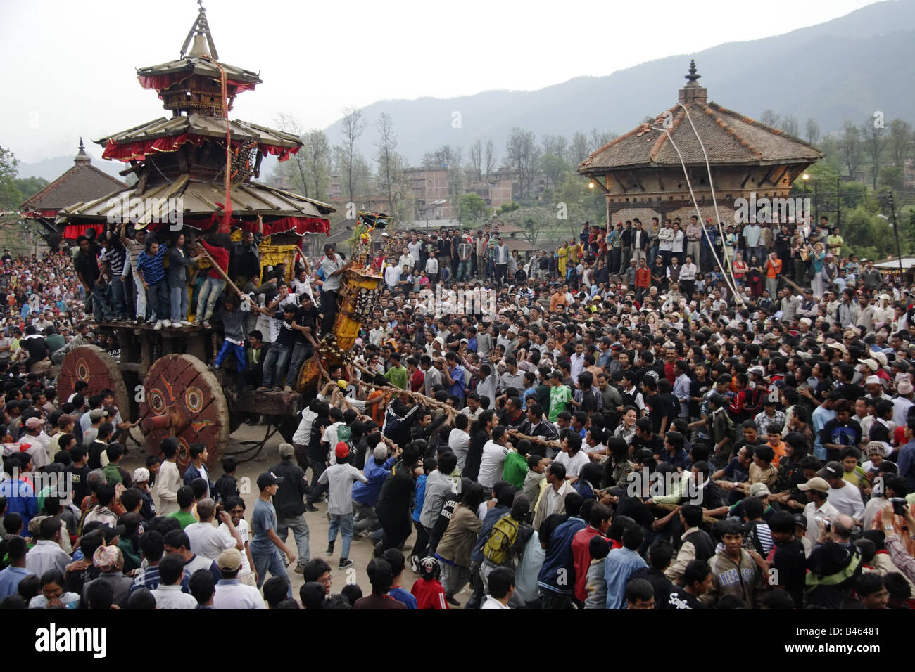 Szene aus dem Bisket Jatra Festival in Bhaktapur Nepal Stockfoto