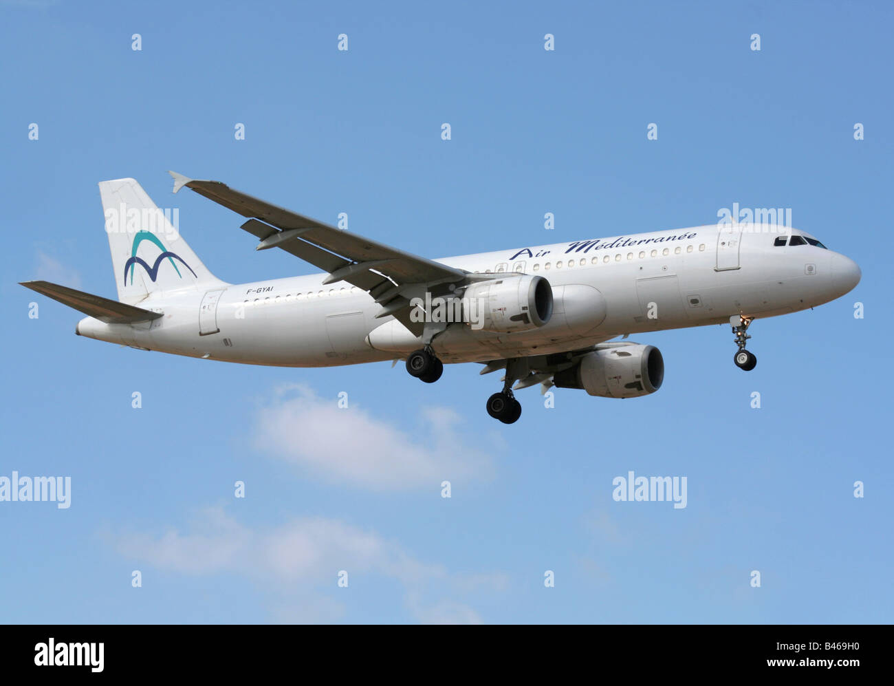 Air Mediterranee Airbus A320 Jetliner bei Ankunft Stockfoto