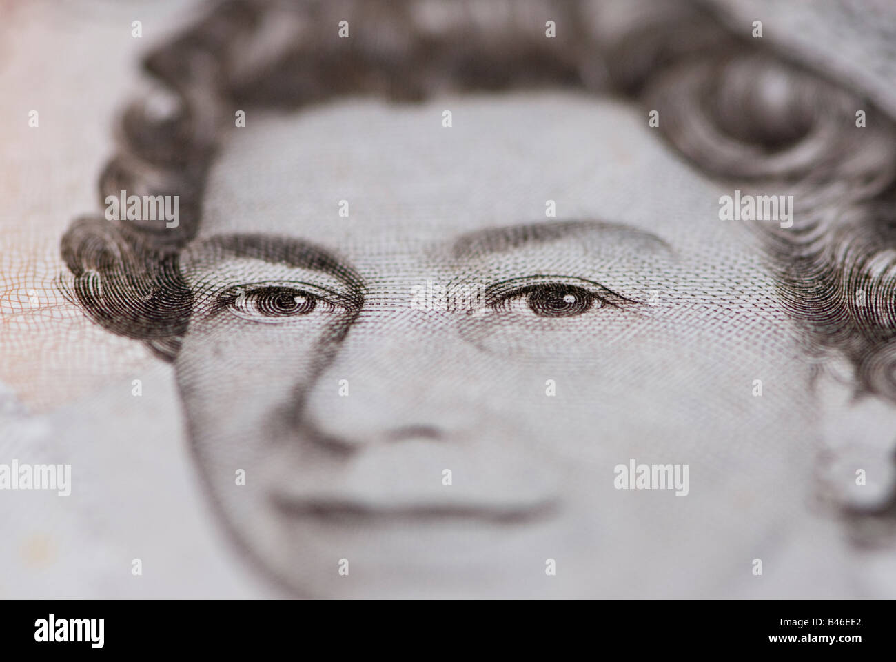 Portrait der Queen Elizabeth 2 auf Stirling zehn-Pfund-Note. Stockfoto