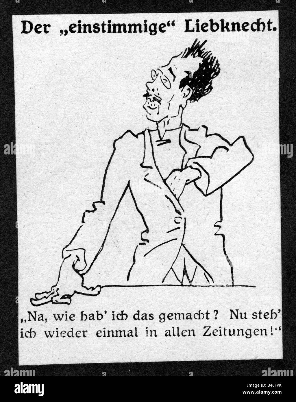Liebknecht, Karl, 13.8.1871 - 15.1.1919, deutscher Politiker, Karikatur, "Das Konkordat Liebknecht", Zeichnung, "Kek", Nummer 11, Berlin, 11.12.1914, Stockfoto