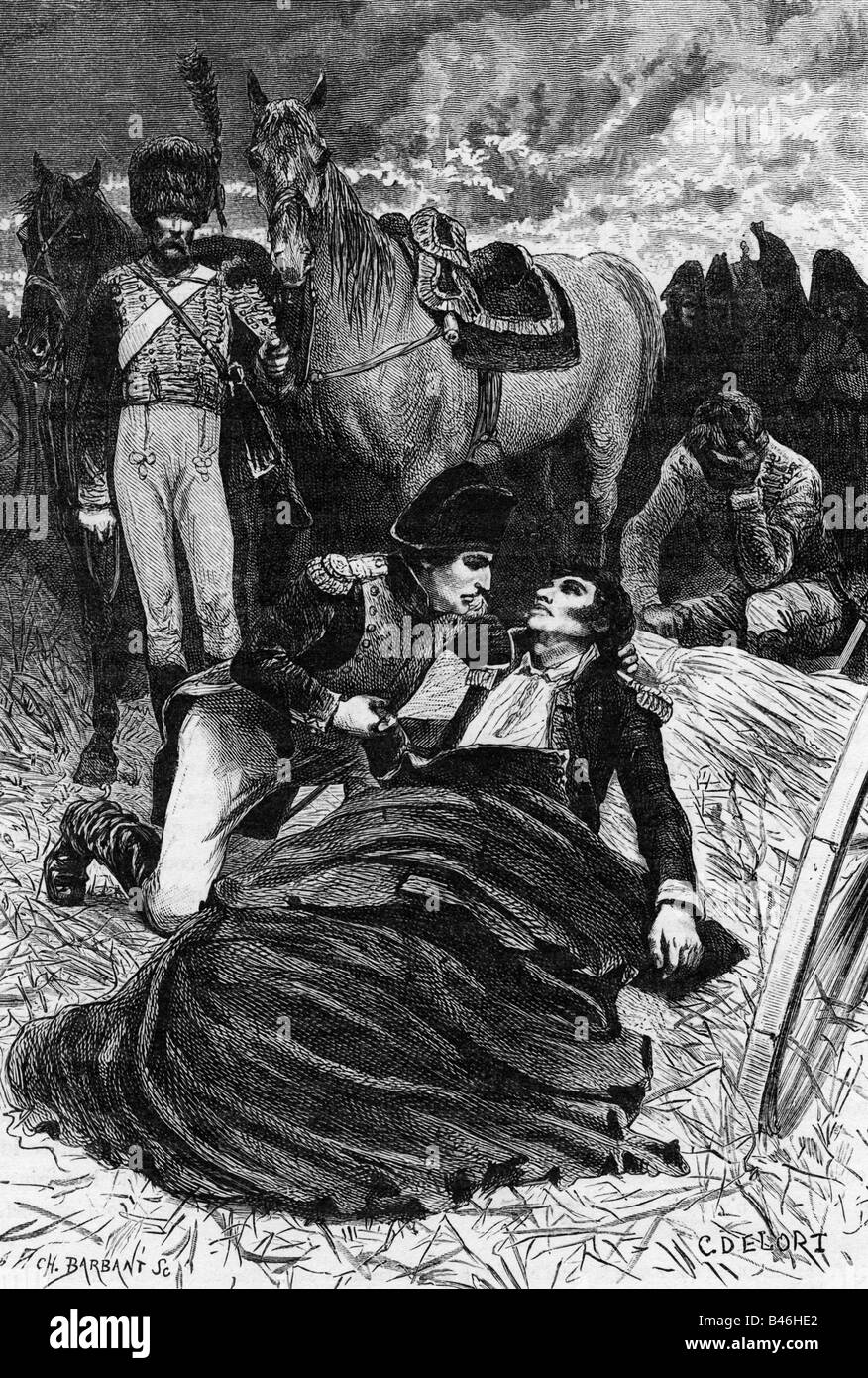 Lannes, Jean, 10.4.609 - 31.5.1809, französischer General, Tod in der Schlacht bei Aspern-Essling, Holzgravur, 19. Jahrhundert, Stockfoto