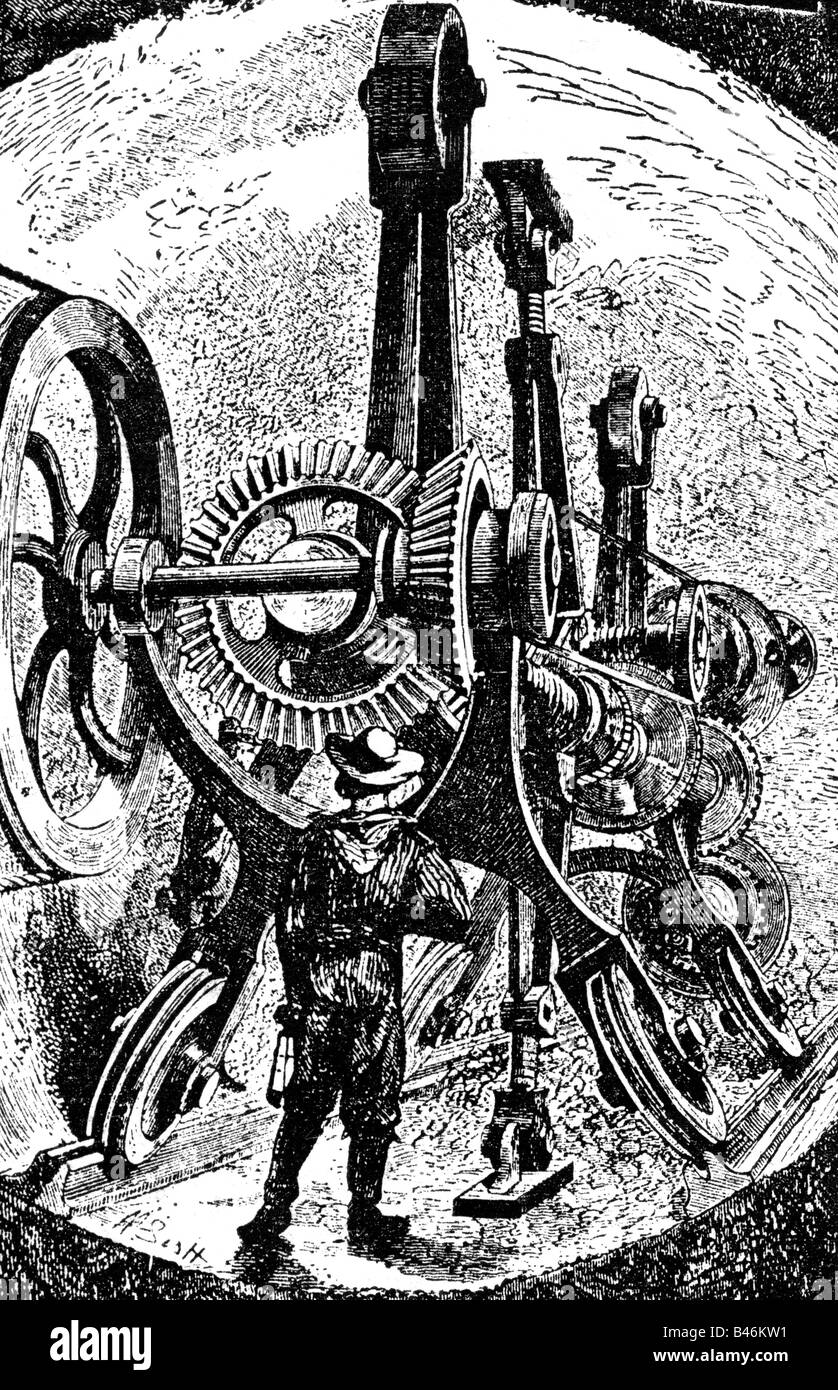 Architektur, Tunnel, Bau, Bohrmaschine, Holzgravur, "Le Monde illustre", 15.7.1882, Stockfoto
