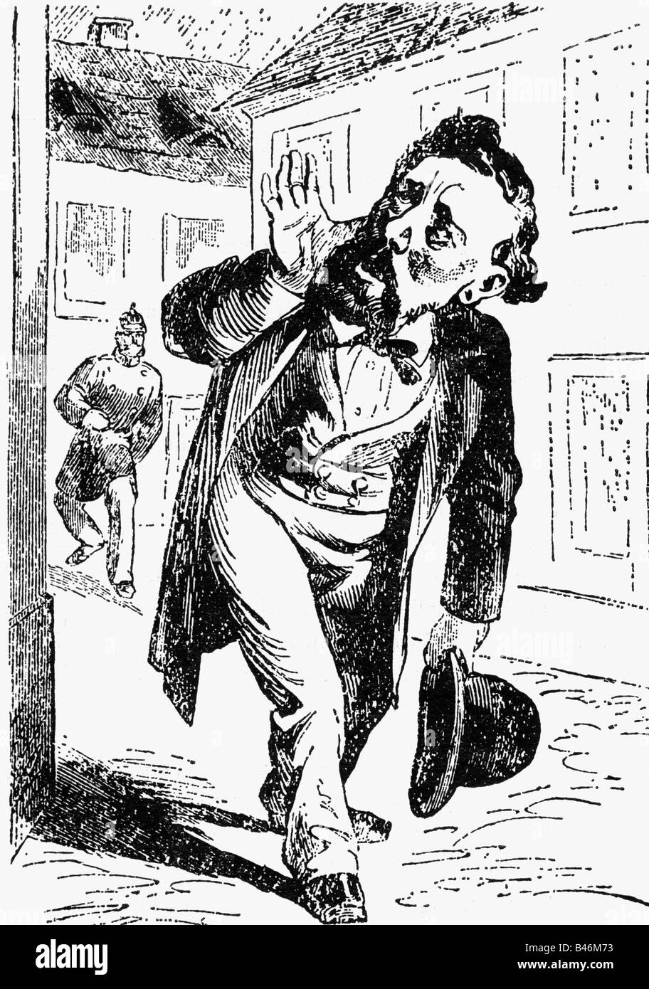 Liebknecht, Wilhelm, 29.3.1826 - 7.8.1900, deutscher Politiker (SPD), Karikatur, "Nichts zu rütteln?", Holzgravur, "Kladderadatsch", Stockfoto