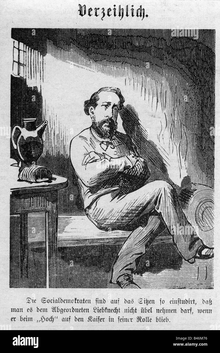 Liebknecht, Wilhelm, 29.3.1826 - 7.8.1900, deutscher Politiker (SPD), Karikatur, im Gefängnis, Stockfoto