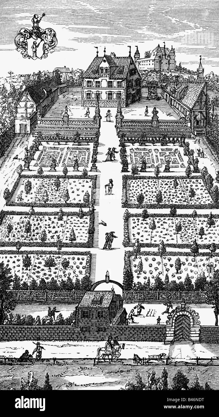 Architektur, Gärten, Garten in Nürnberg, Blick, Kupferstich, 16