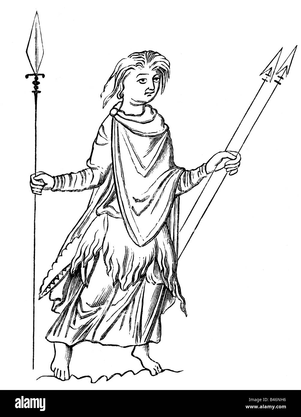 Mode, alte Welt, Germanen, Frank, Illustration von H. de Vielcastel nach der Miniatur des 4. Jahrhunderts, Holzgravur, 19. Jahrhundert, Krieger, Frankenreich, Kleidung, historisch, historisch, Buchmalerei, Buchmalerei, illuminiertes Manuskript, Antike Welt, Menschen, Stockfoto