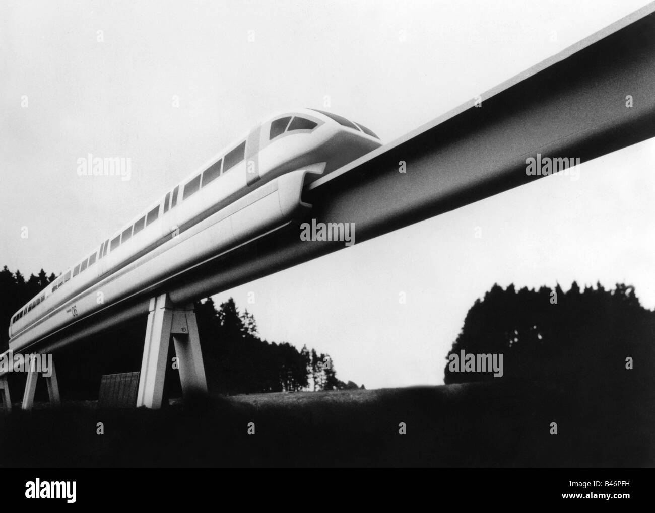 Transport/Transport, Eisenbahn, Transrapid, Testserie Transrapid 06 an der Teststrecke Lathen, Emsland, Deutschland, 1987, Stockfoto