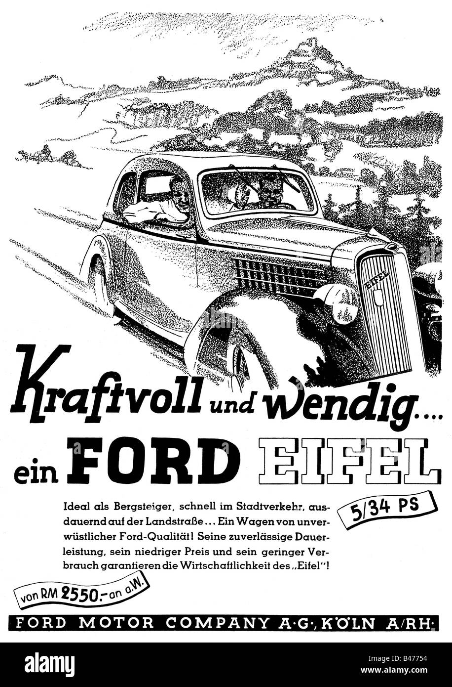 Werbung, Autos, Ford 'Eifel', Ford Motor Company, Köln, Werbung, 'Atlantis', November 1936, Stockfoto