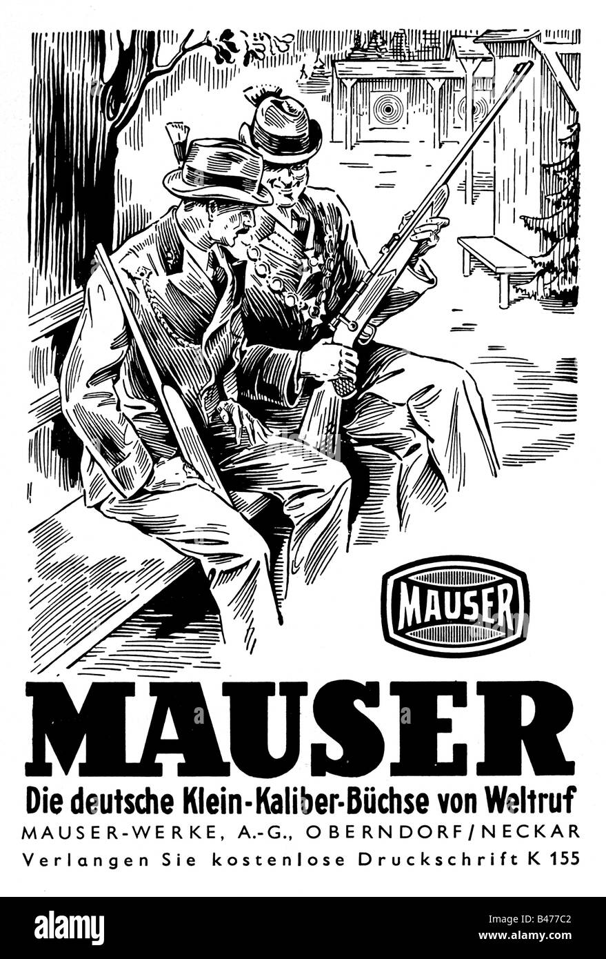 Werbung, Waffen, Mauser Kleinkalibergewehre, Werbung, "Atlantis", August 1939, Stockfoto