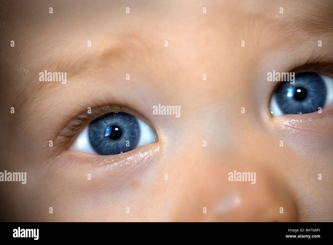 Nahaufnahme Portrait eines blue eyed Babyjungen Stockfoto