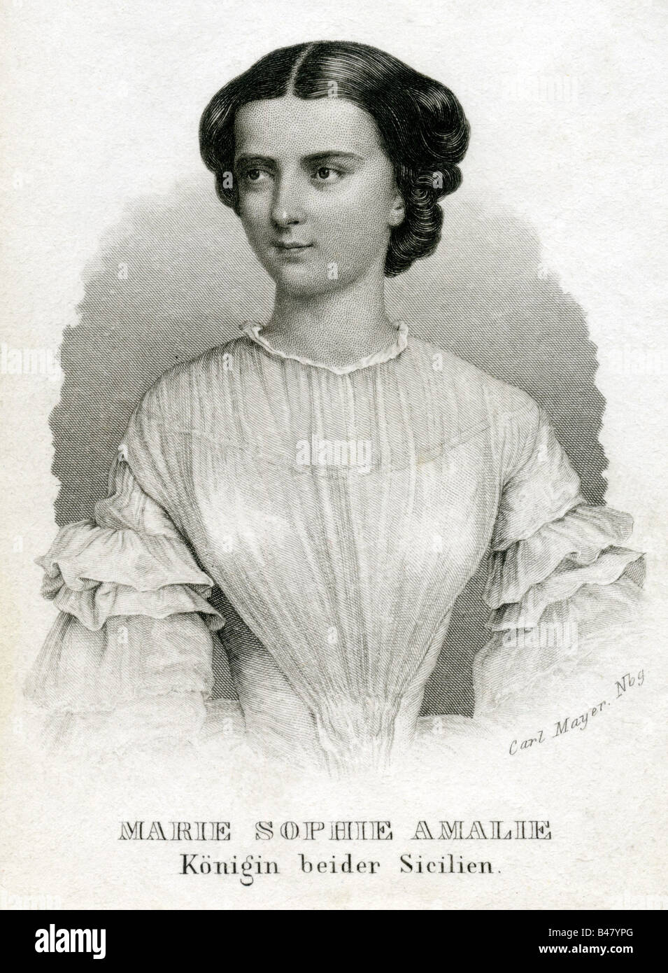 Maria Sofia, 4.10.1841 - 19.1.1925, Königin der beiden Sizilien 22.5.1859 - 21.10.1860, halbe Länge, Kupferstich von Carl Mayer, Jahrhundert, Artist's Urheberrecht nicht gelöscht werden Stockfoto