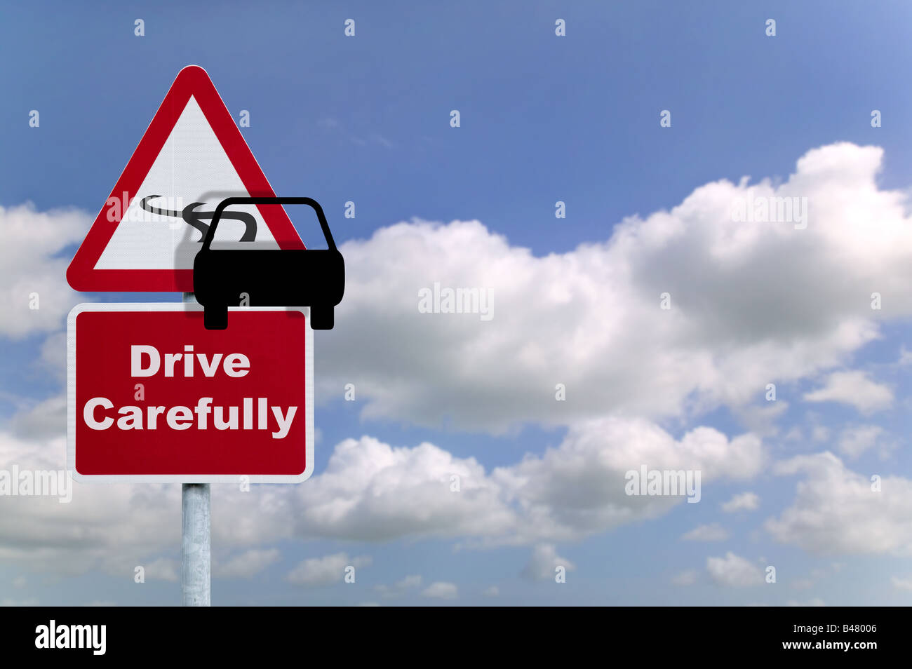 Fahren Sie vorsichtig Straßenschild Stockfoto