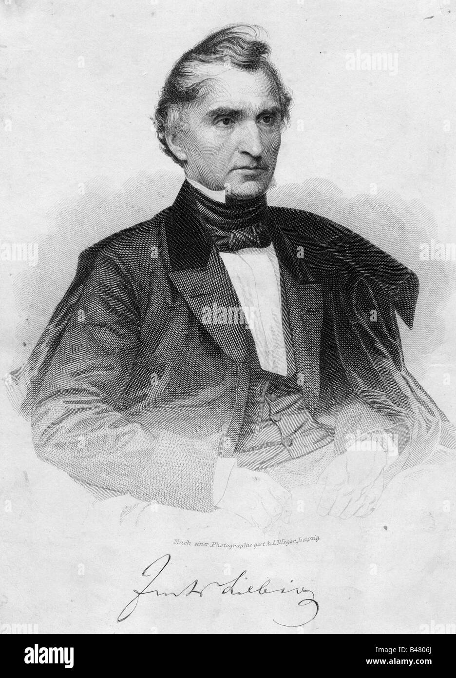 Liebig, Justus von, 12.5.1803 - 18.4.1873, deutscher Chemiker, halbe Länge, Kupferstich von August Weger (1823-1893), Wissenschaftler Professor, Bayern, Deutschland, 19. Jahrhundert, Artist's Urheberrecht nicht gelöscht werden Stockfoto