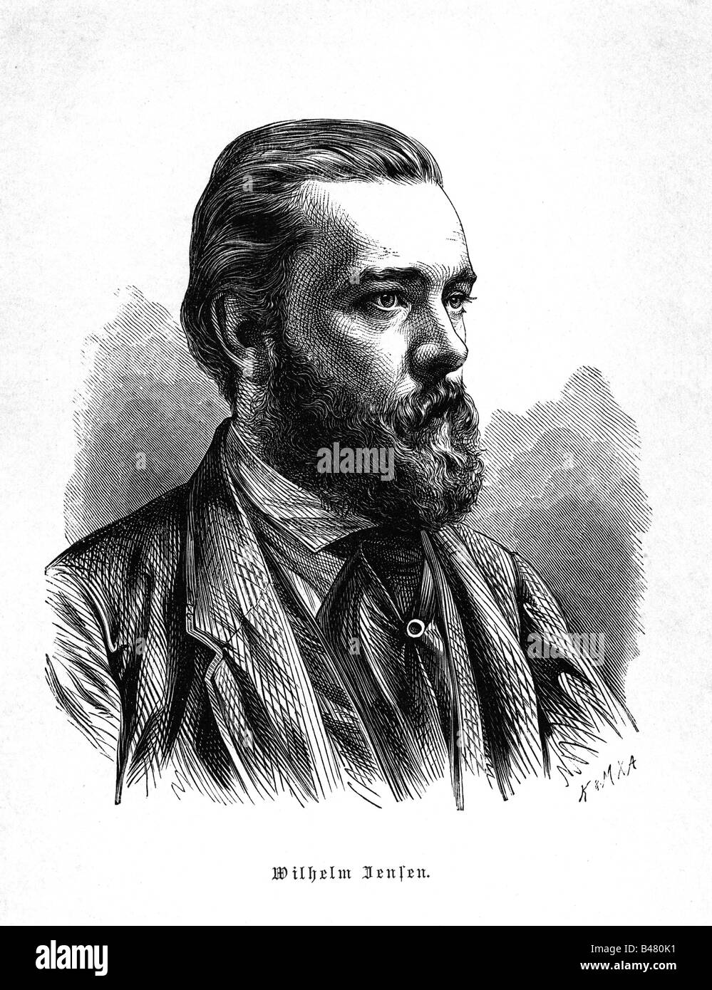 Jensen, Wilhelm, 15.2.1837 - 21.11.1911, deutscher Autor/Schriftsteller, Porträt, Gravur, ca. 1880, Literatur, 19. Jahrhundert, Stockfoto