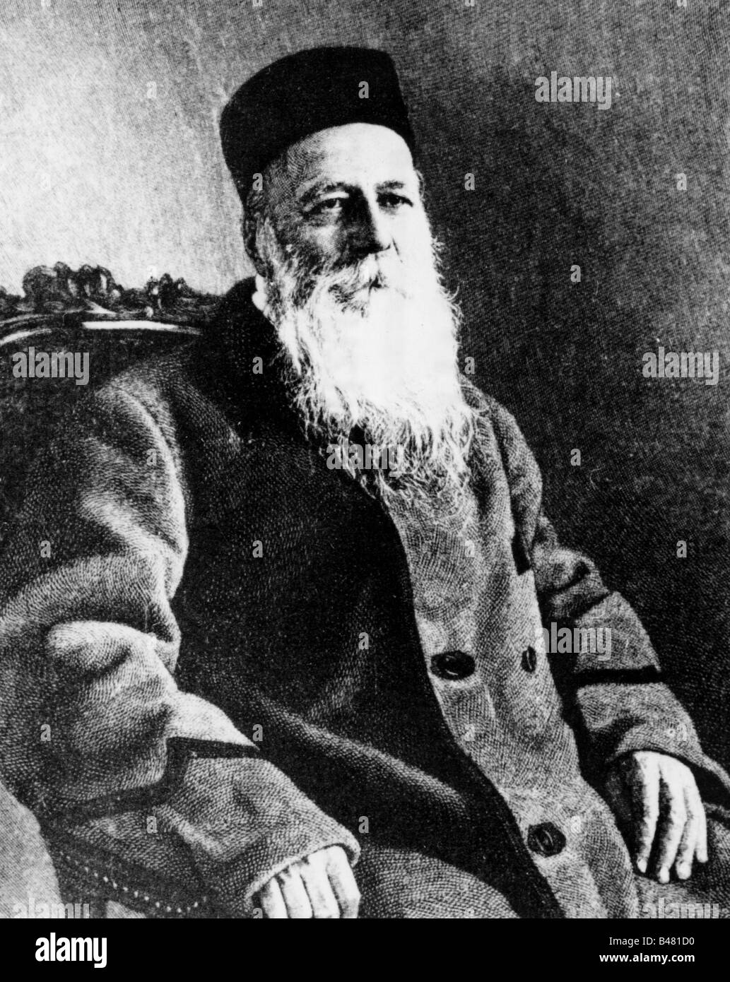 Dunant, Henry, 8.5.188 - 30.10.1910, Schweizer Philanthropin, Gründer des Internationalen Komitees vom Roten Kreuz (IKRK) 1963, halbe Länge, Holzgravur nach einer Fotografie, ca. 1900, Stockfoto