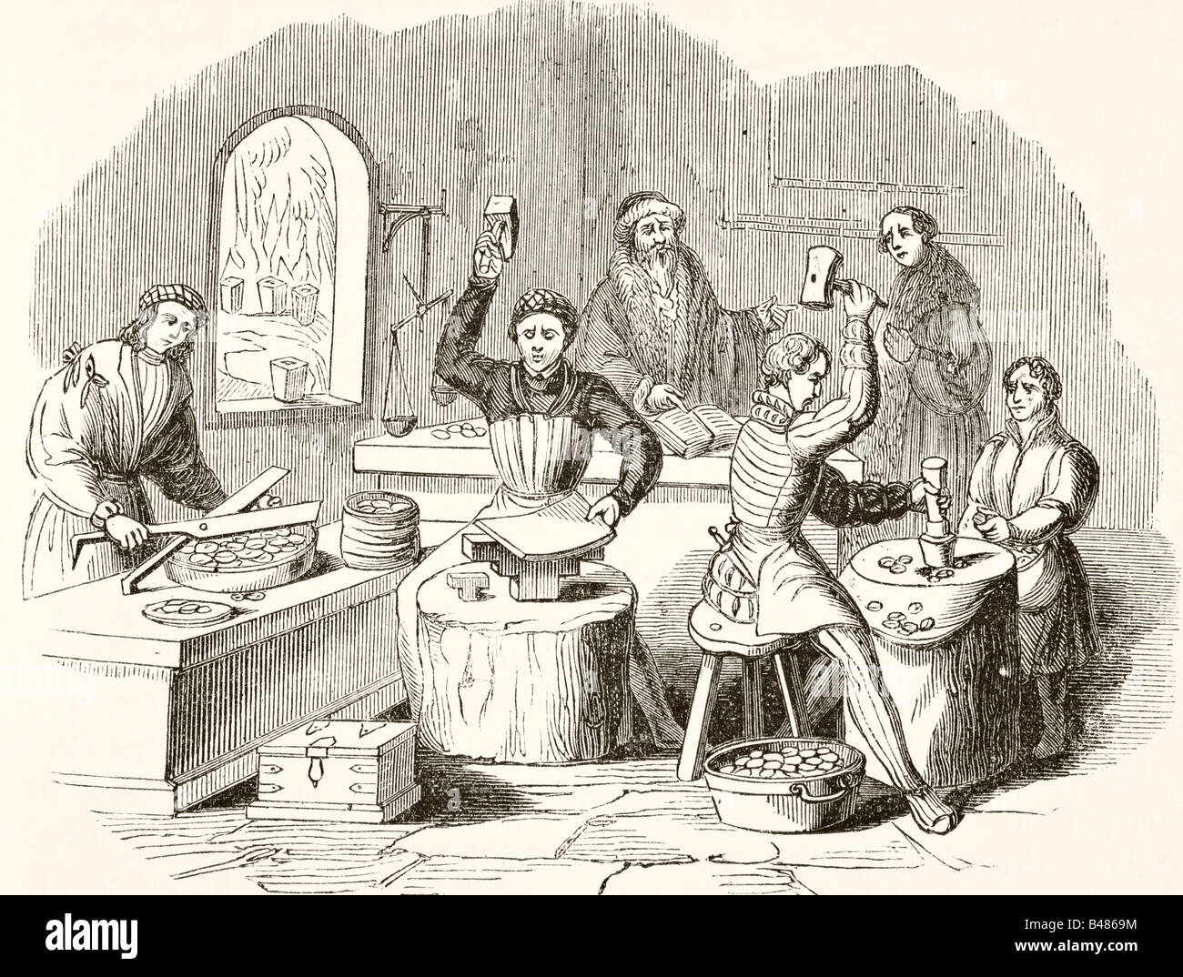 Prozess der Prägung im 16. Jahrhundert Stockfoto