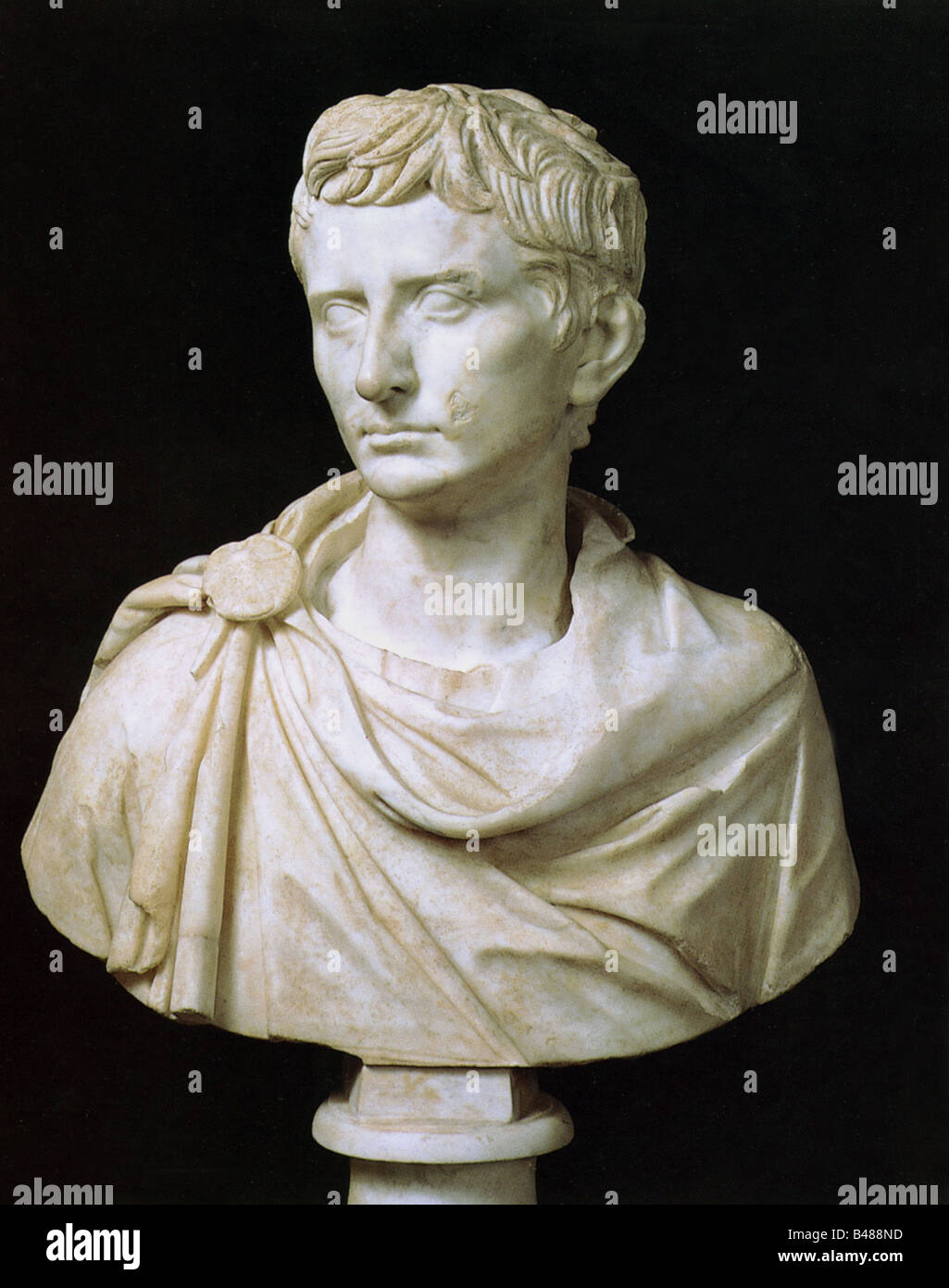 Augustus (Imperator Caesar Augustus), 23.9.63 v. Chr. - 19.8.14 n. Chr., römischer Kaiser 13.1.27 v. Chr. - 19.8.14 n. Chr., Porträt, Büste, Marmor, 36 cm, ca. 30 v. Chr., Museo Capitolino, Rom, Stockfoto