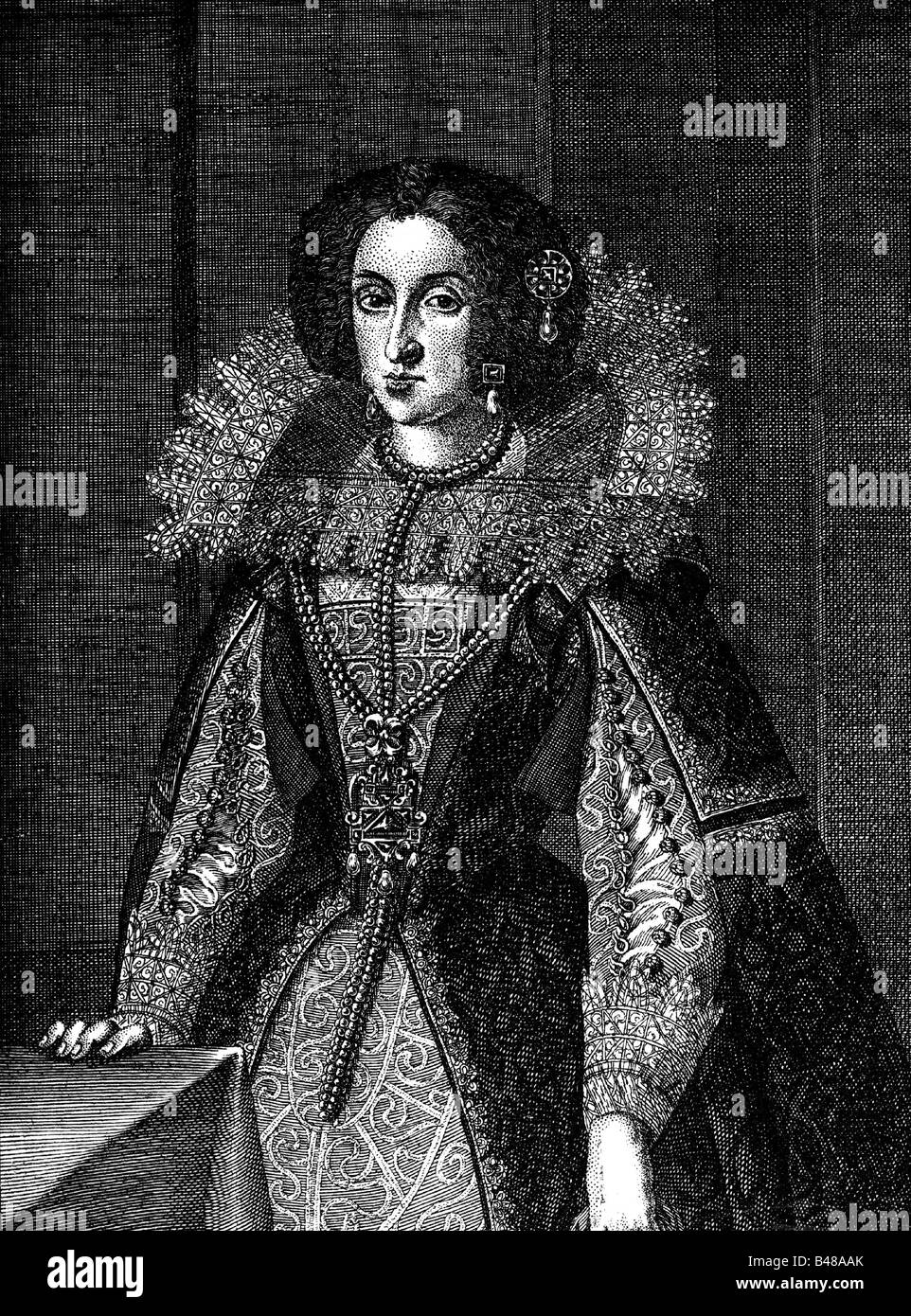 Maria Anna, 13.1.1610 - 25.9.1665, Kurfürstin Consort von Bayern 1635-1651 coppern Gravieren, 17. Jahrhundert, Artist's Urheberrecht nicht gelöscht werden Stockfoto