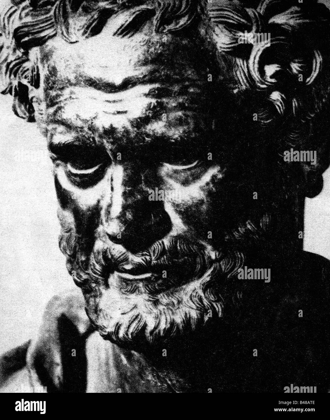 Demokritus von Abdera, ca. 465 - ca. 365 v. Chr., griechische Philosoph, Porträt, Ausdruck nach Büste, undatiert, Stockfoto