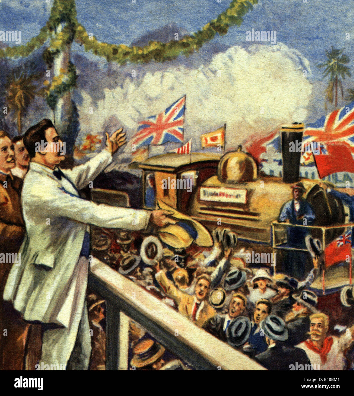 Rhodes, Cecil 5.7.1853 - 26.3.1902, britischer Politiker, Premierminister der Kapkolonie 1890 - 1896, Einweihung einer Eisenbahnlinie, Stockfoto