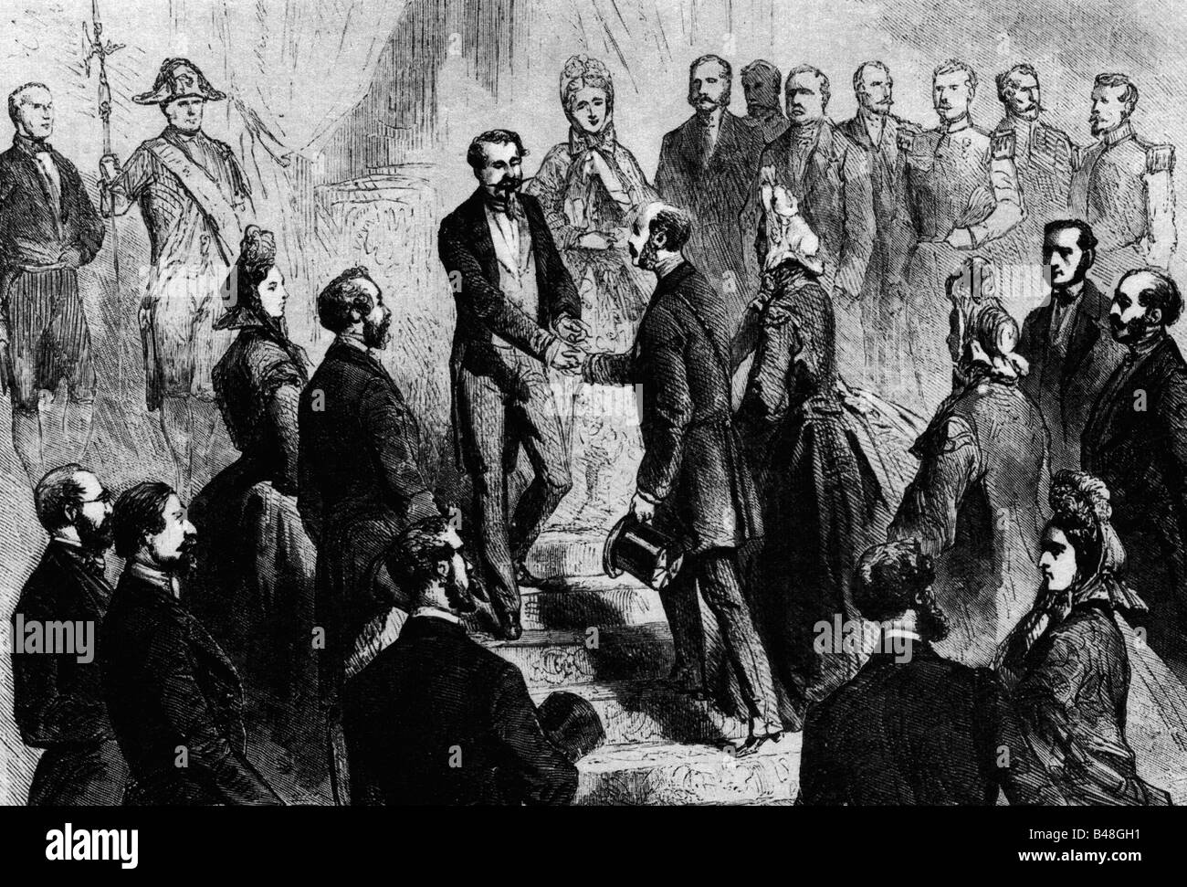 Maximilian I., 6.6.1.2 - 19.6.1867, Kaiser von Mexiko 10.4.1864 - 14.5.1867, bei einem Besuch von Kaiser Napoleon III. Von Frankreich, im Jahre 1861, Holzgravur, 19. Jahrhundert, Stockfoto