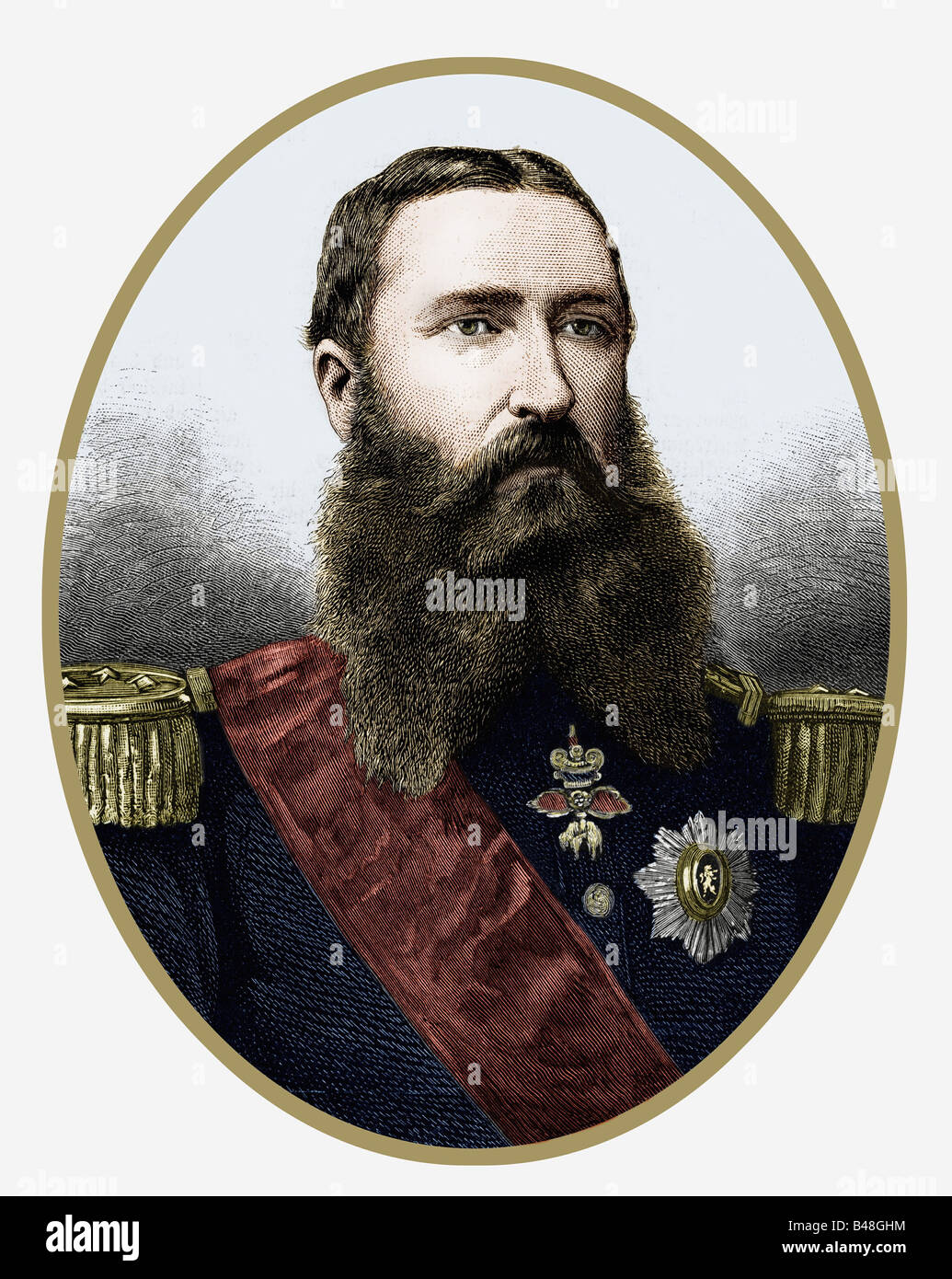 Leopolds II., 9.4.1835 - 17.12.1909, König von Belgien 17.12.1865 - 17.12.1909, Porträt, Holzgravur, spätes 19. Jahrhundert, später farbig, Stockfoto