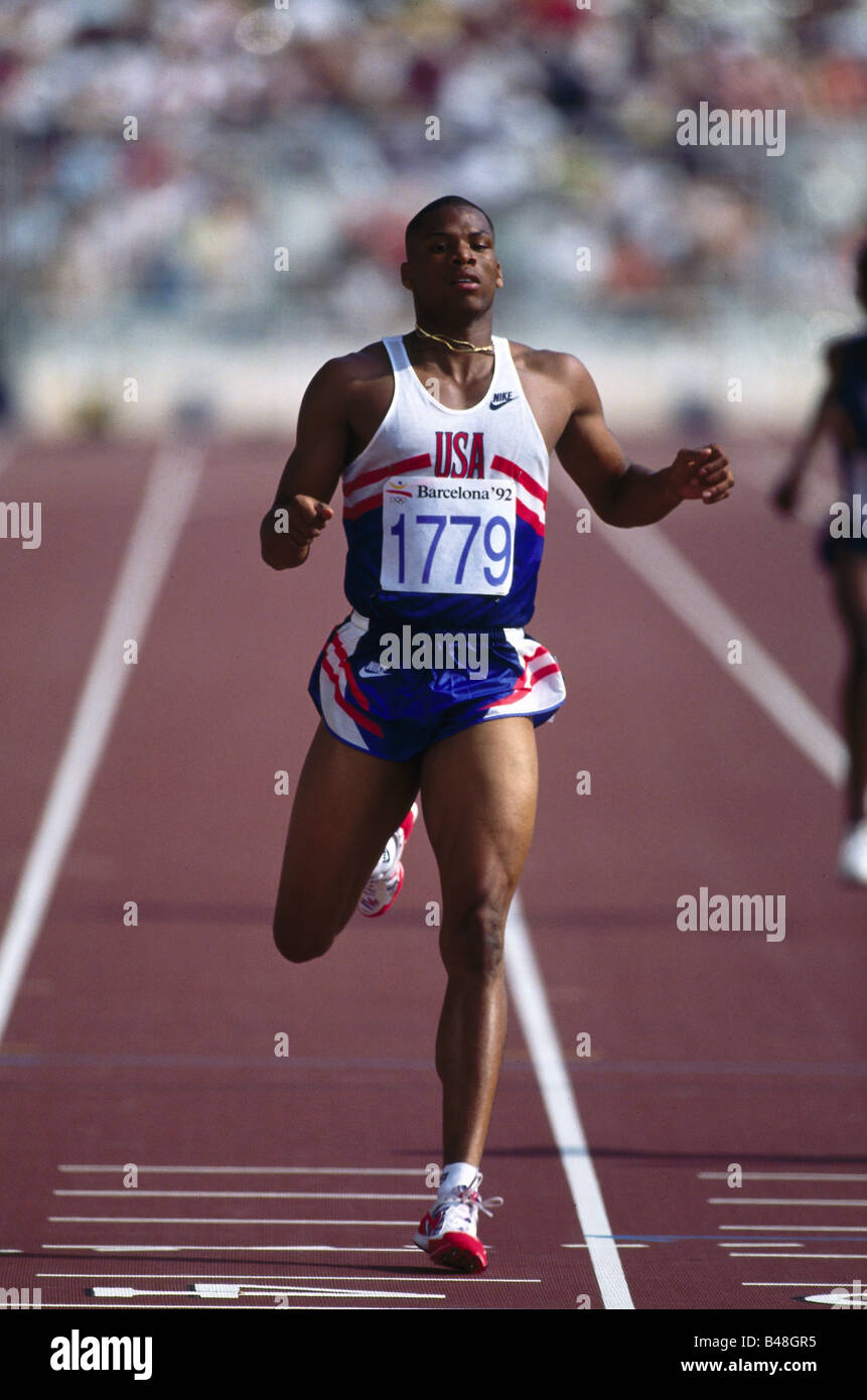 Watt, Quincy D., * 19.6.1970, US-Athlet (Leichtathletik), volle Länge, Olympische Spiele, Barcelona, 1992, Stockfoto