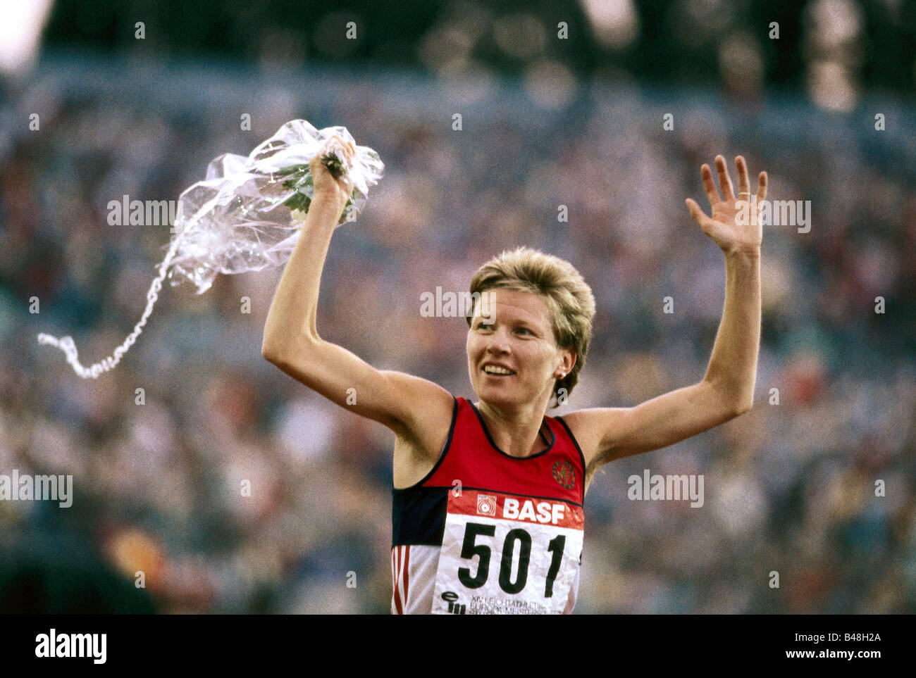 Kristiansen, Ingrid, * 21.3.1956, norwegische Leichtathletin (Leichtathletik), halbe Länge, europa-meisterschaft, Stuttgart, 1986, Stockfoto