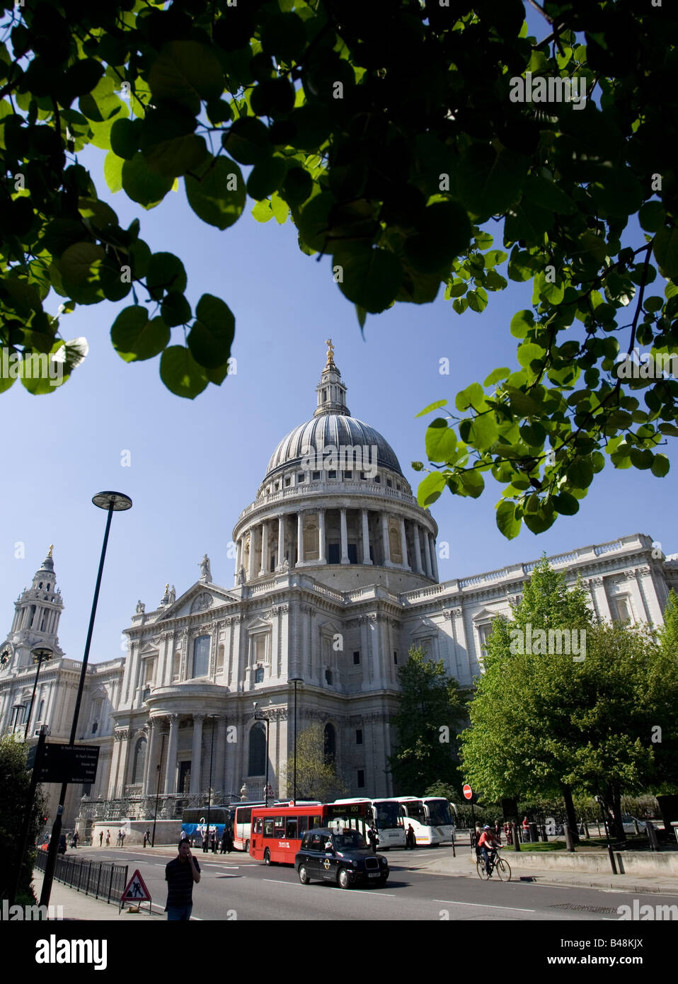 Niedrige Blick auf St. Pauls Kathedrale durch Bäume Stockfoto